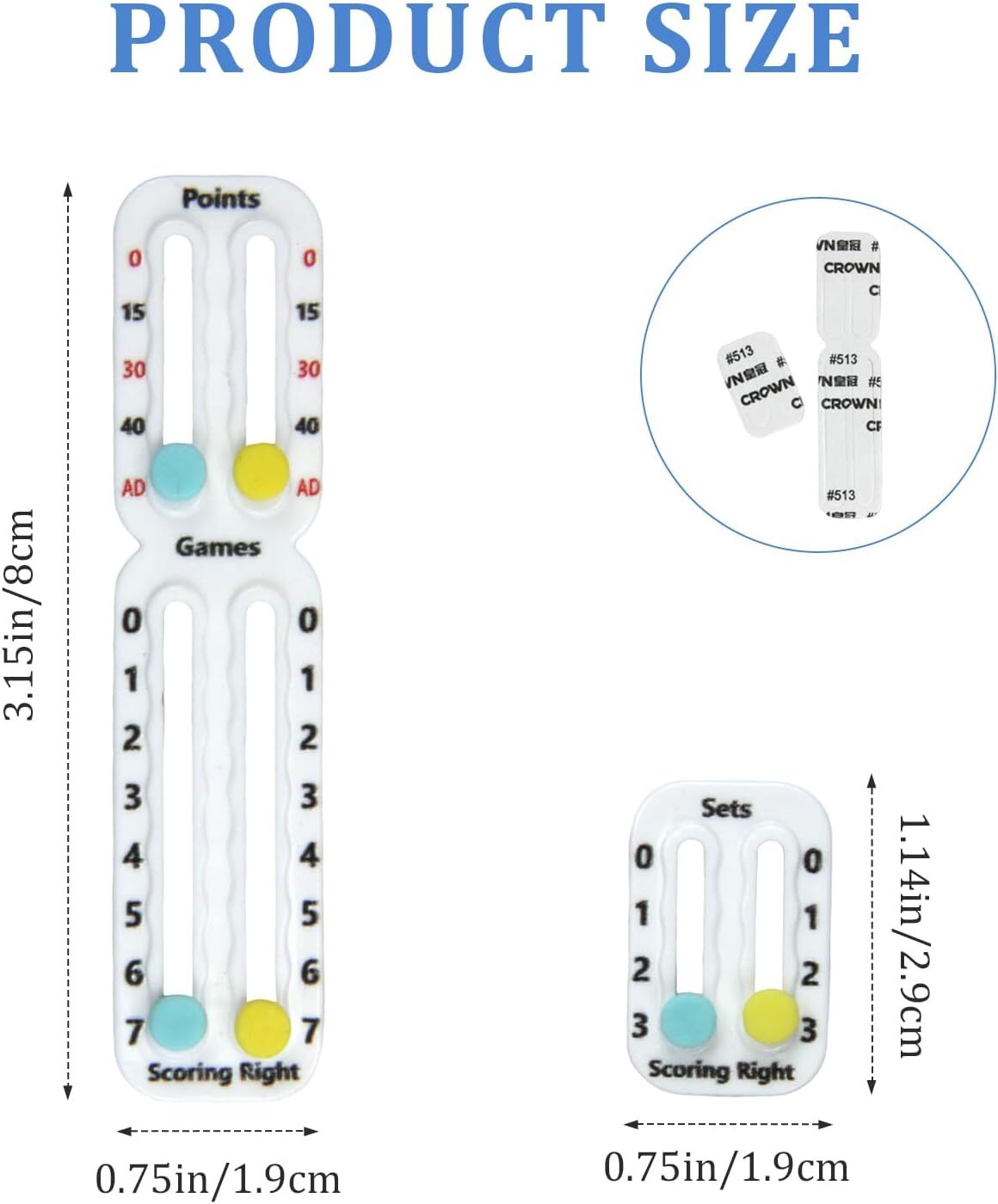 Tennis Racket Scorekeeper 2-Pack in White – Dual Portable Score Trackers for Points, Games & Sets | Other Colours Available In-Store