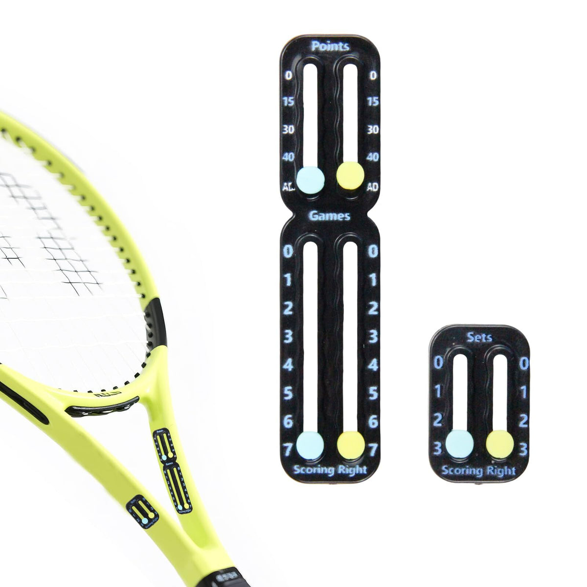 Tennis Racket Scorekeeper 2-Pack in Black – Dual Portable Score Trackers for Points, Games &amp; Sets | Other Colours Available In-Store