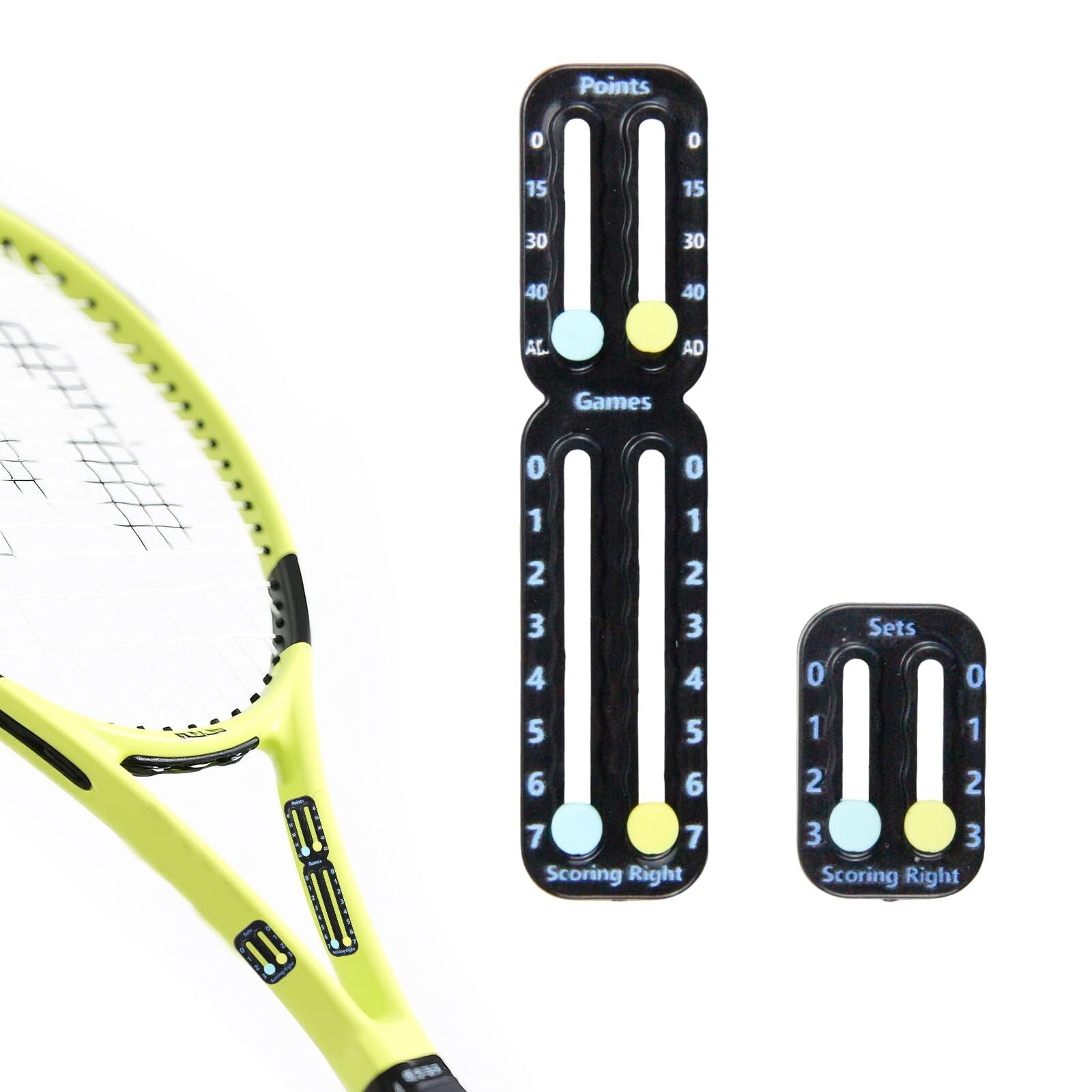 Tennis Racket Scorekeeper 2-Pack in Black – Dual Portable Score Trackers for Points, Games & Sets | Other Colours Available In-Store