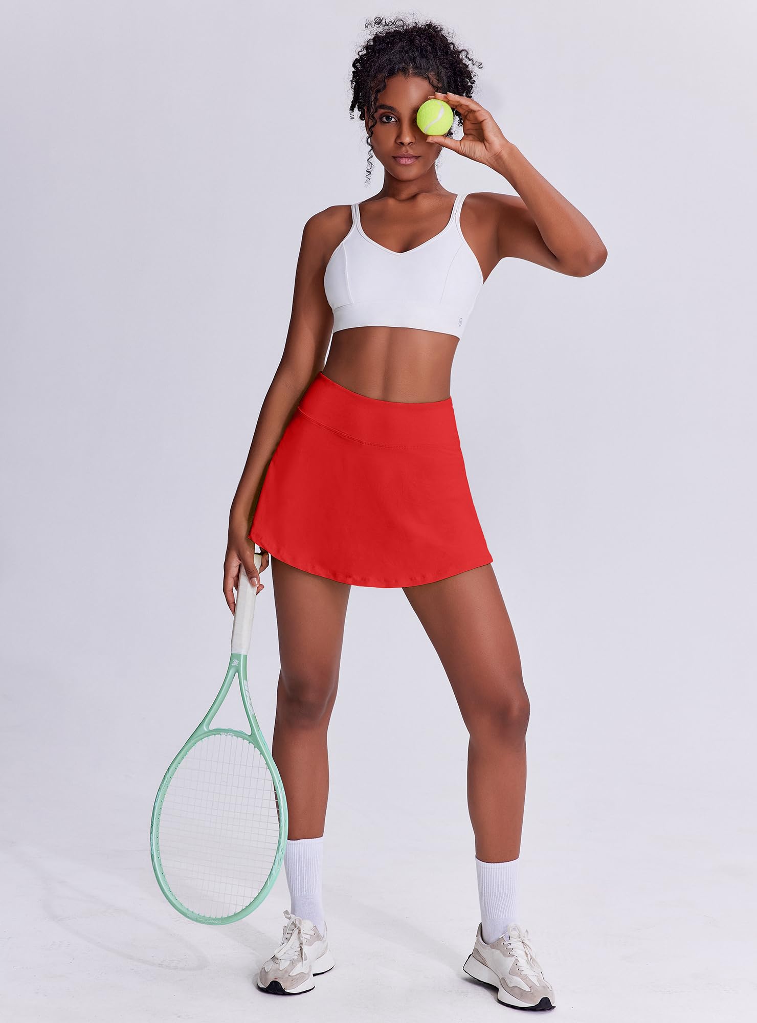 Women's Tennis Skirt with Pockets & Built-in Shorts – High-Waisted Golf Running Skort for Active Lifestyle, Sporty Fitness Wear (Red,S)