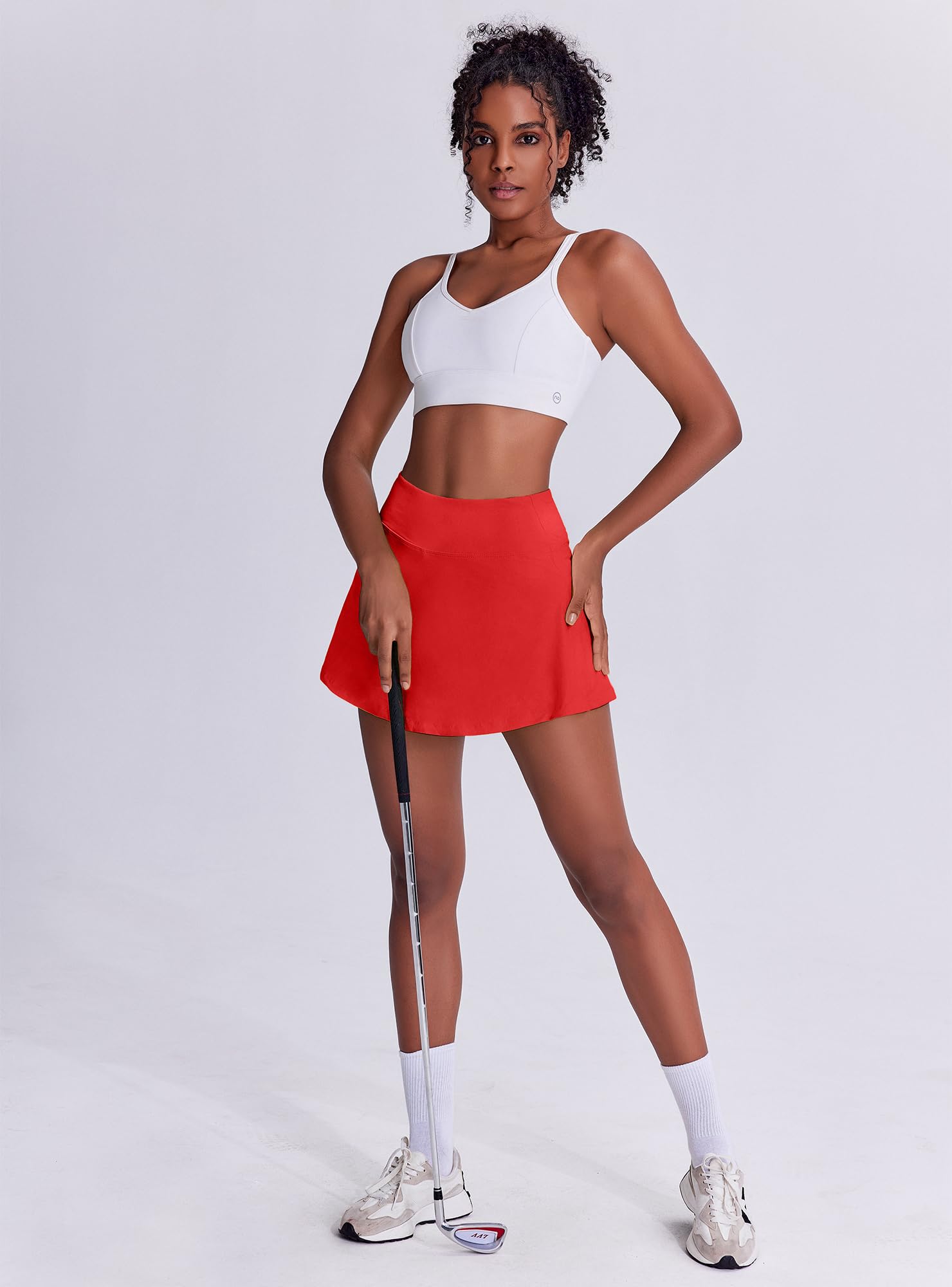 Women's Tennis Skirt with Pockets & Built-in Shorts – High-Waisted Golf Running Skort for Active Lifestyle, Sporty Fitness Wear (Red,S)