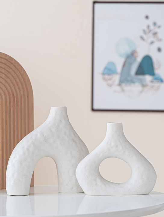 Minimalist Ceramic Vase Set (2-Piece): Modern Home Decor for Flower Arrangements (White) | Black Version Available In-Store