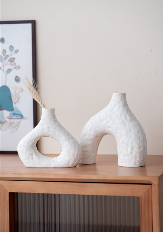 Minimalist Ceramic Vase Set (2-Piece): Modern Home Decor for Flower Arrangements (White) | Black Version Available In-Store