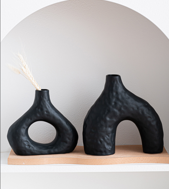 Minimalist Ceramic Vase Set (2-Piece): Modern Home Decor for Flower Arrangements (Black) | White Version Available In-Store
