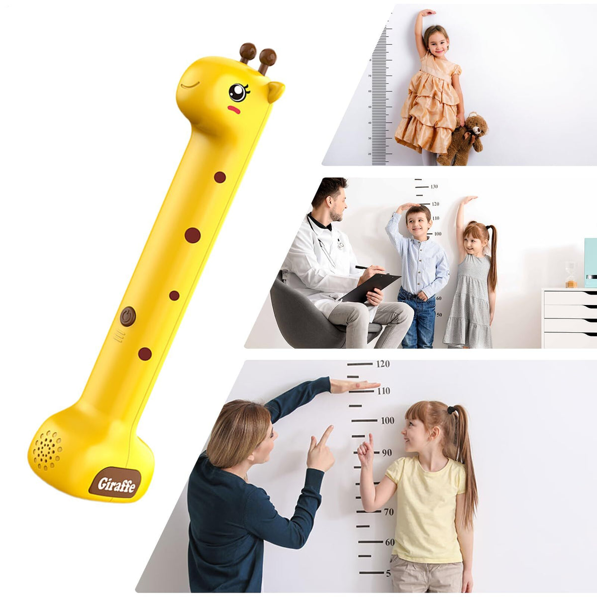 Giraffe Ultrasonic Height Tracker for Kids – Fun Wall-Mounted Growth Measuring Device for Home, Daycare & Pediatric Clinic (Yellow)