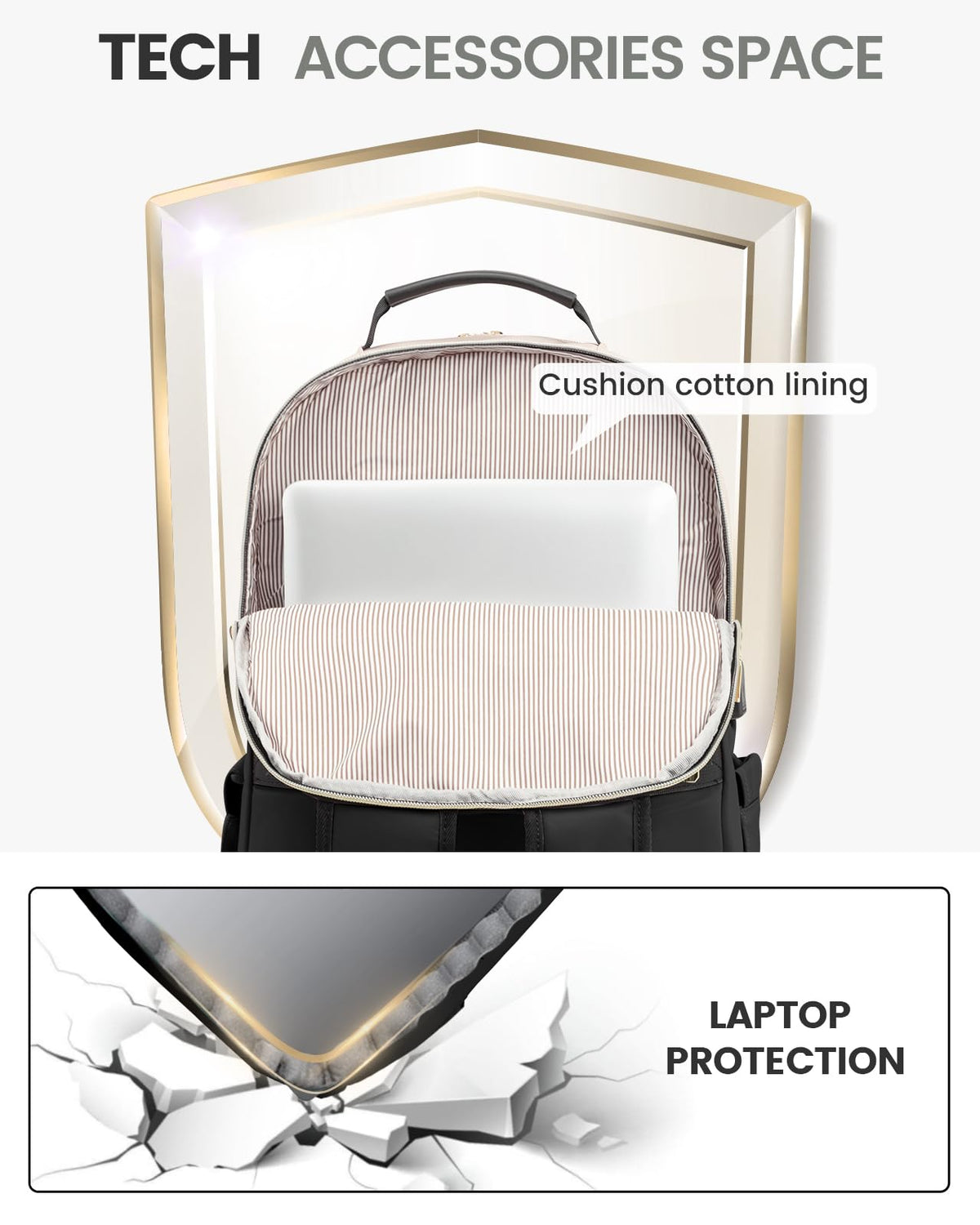 Stylish Laptop Backpack for Women – Large Capacity 27L Computer Bag with 15.6 Inch Compartment, USB Charging Port & 16 Pockets – Ideal for College, Work & Travel (Black)