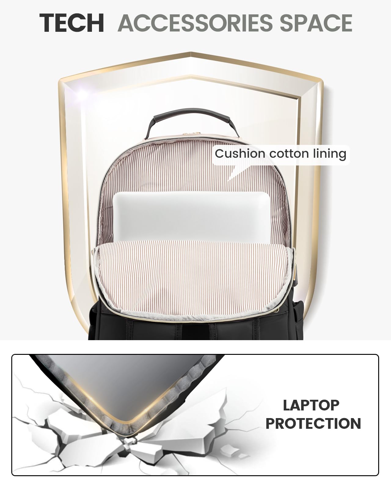 Stylish Laptop Backpack for Women – Large Capacity 27L Computer Bag with 15.6 Inch Compartment, USB Charging Port & 16 Pockets – Ideal for College, Work & Travel (Black)