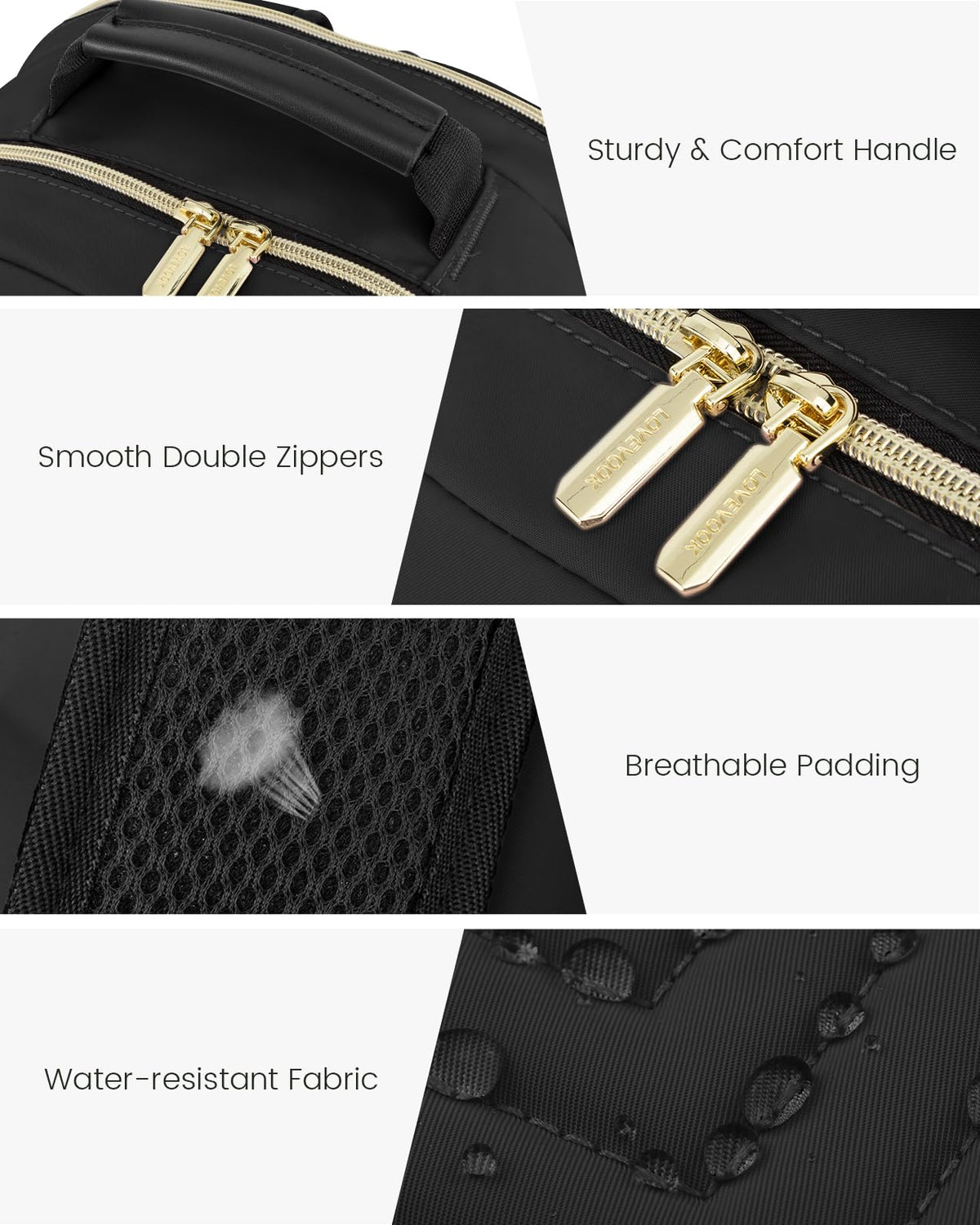 Stylish Laptop Backpack for Women – Large Capacity 27L Computer Bag with 15.6 Inch Compartment, USB Charging Port & 16 Pockets – Ideal for College, Work & Travel (Black)