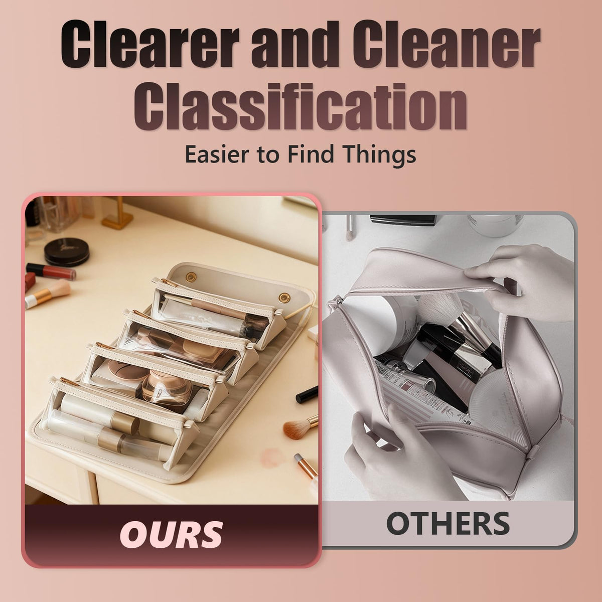 4-in-1 Expandable Makeup Bag with Removable Pockets – Waterproof Travel Cosmetic Organizer for Women, Large Capacity Vanity Case with Hanging Design (White)