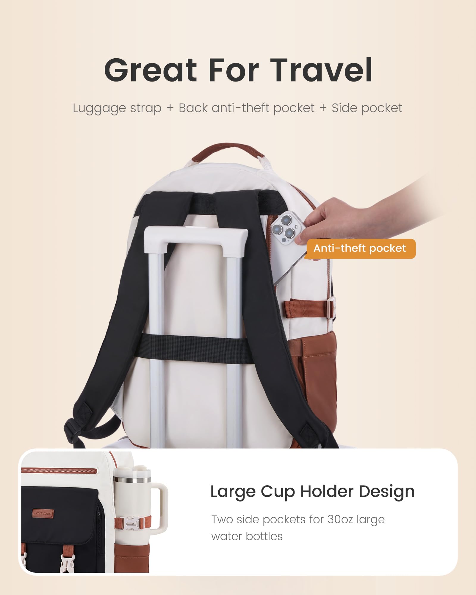 School Backpack for Teens & Students – Large Capacity Laptop Bag with 15.6 Inch Compartment, Waterproof Fabric & Multiple Pockets, Ideal for College, Travel, and Daily Use (Brown)