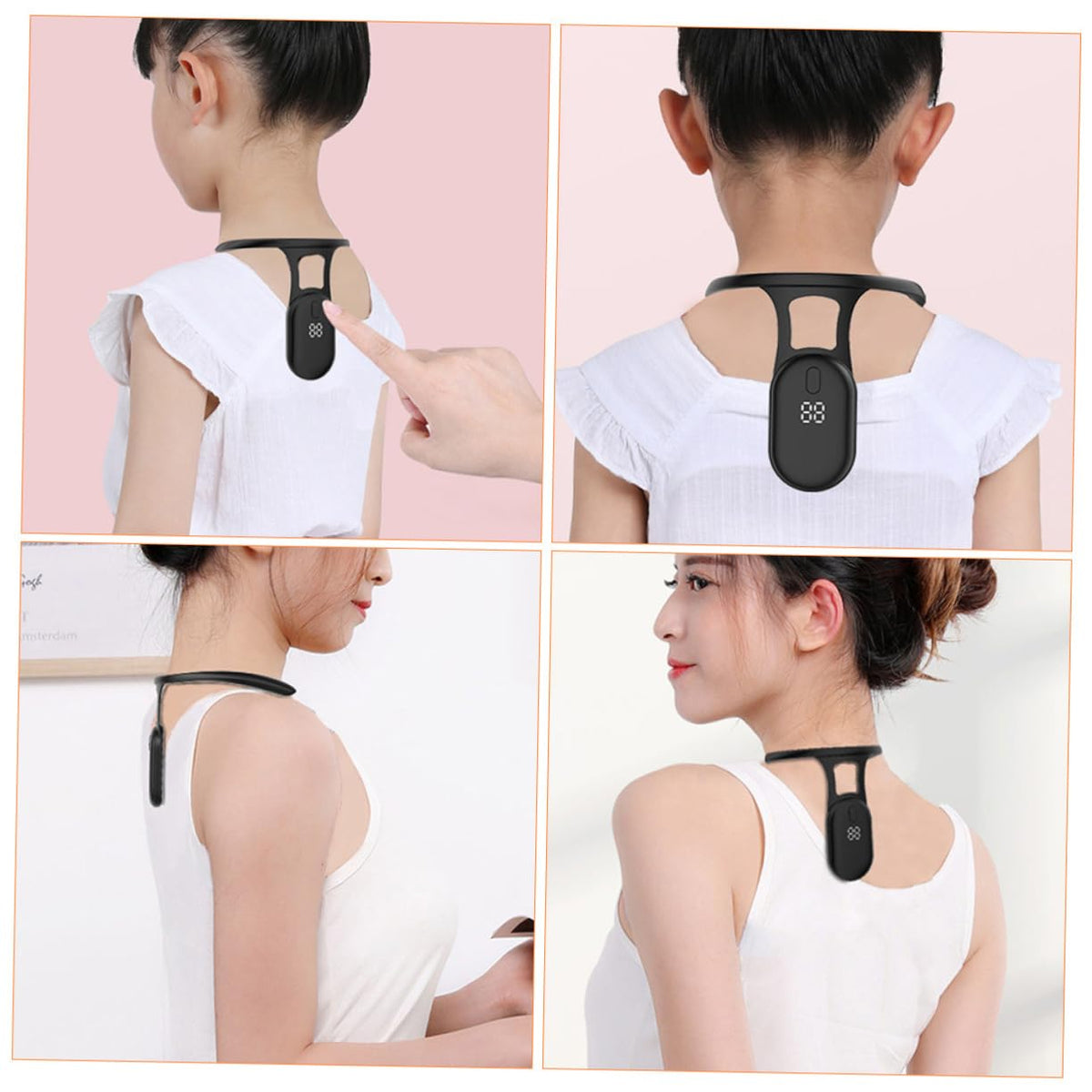 Smart Posture Corrector with Vibration Reminder – Neck-Worn Back Posture Trainer for Kids & Teens, Anti-Curved Back Device with Digital Display (Black)