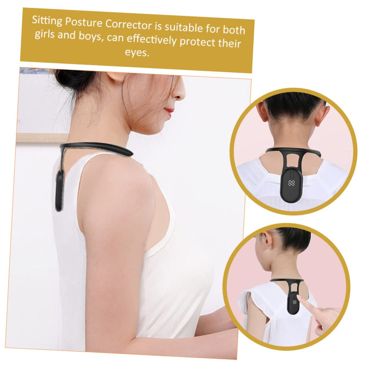 Smart Posture Corrector with Vibration Reminder – Neck-Worn Back Posture Trainer for Kids & Teens, Anti-Curved Back Device with Digital Display (Black)