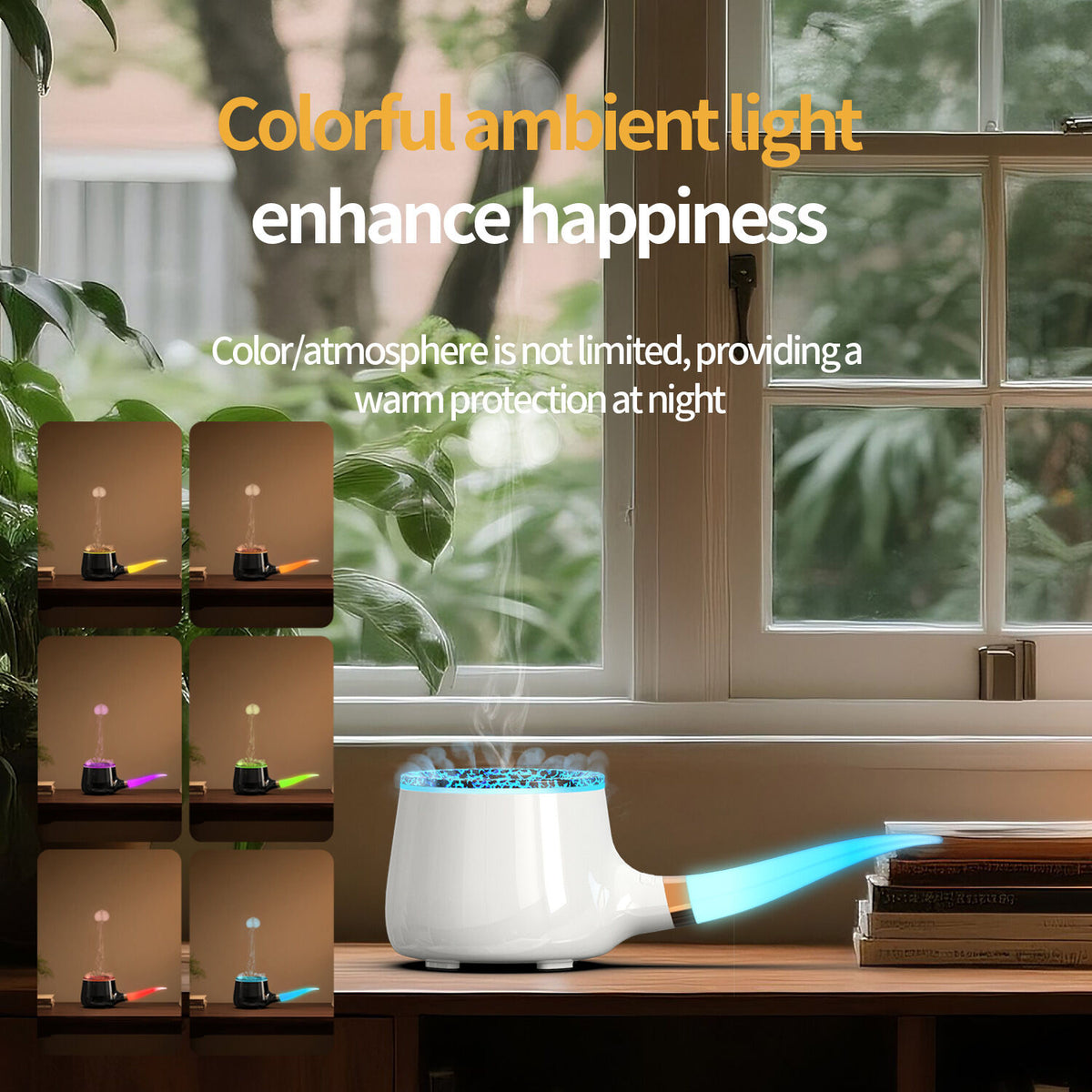 Pipe-Shaped Aromatherapy Humidifier with LED Flame & Mist – USB Desk Diffuser for Home, Office, Bedside (White) | Black Version Available In-Store