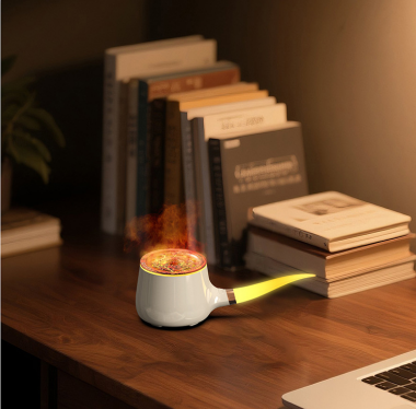 Pipe-Shaped Aromatherapy Humidifier with LED Flame & Mist – USB Desk Diffuser for Home, Office, Bedside (White) | Black Version Available In-Store