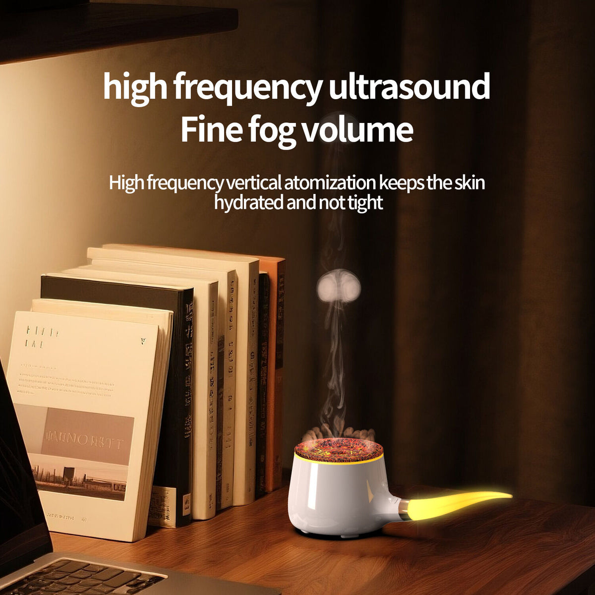 Pipe-Shaped Aromatherapy Humidifier with LED Flame & Mist – USB Desk Diffuser for Home, Office, Bedside (Black) | White Version Available In-Store