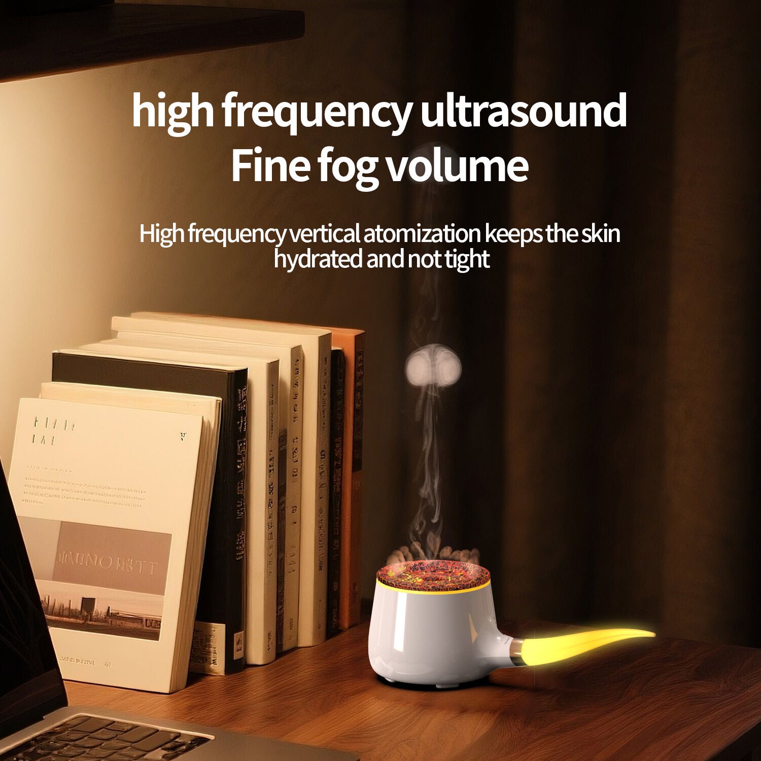 Pipe-Shaped Aromatherapy Humidifier with LED Flame & Mist – USB Desk Diffuser for Home, Office, Bedside (Black) | White Version Available In-Store