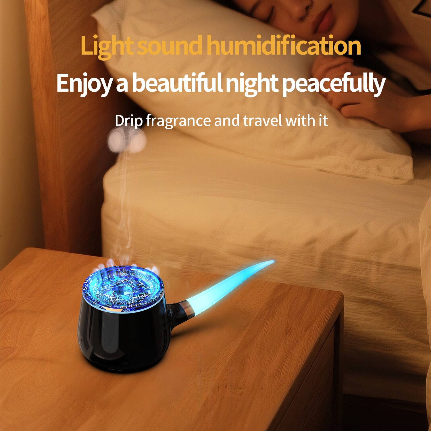 Pipe-Shaped Aromatherapy Humidifier with LED Flame & Mist – USB Desk Diffuser for Home, Office, Bedside (Black) | White Version Available In-Store
