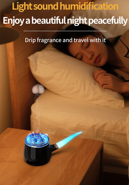 Pipe-Shaped Aromatherapy Humidifier with LED Flame & Mist – USB Desk Diffuser for Home, Office, Bedside (Black) | White Version Available In-Store