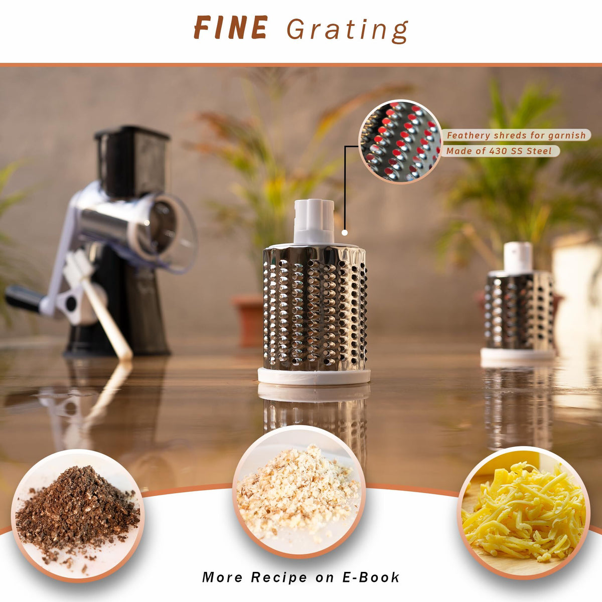 Manual Rotary Food Slicer & Grater with 3 Stainless Steel Drums – Suction Base Vegetable Shredder for Cheese, Potatoes & More (Black)