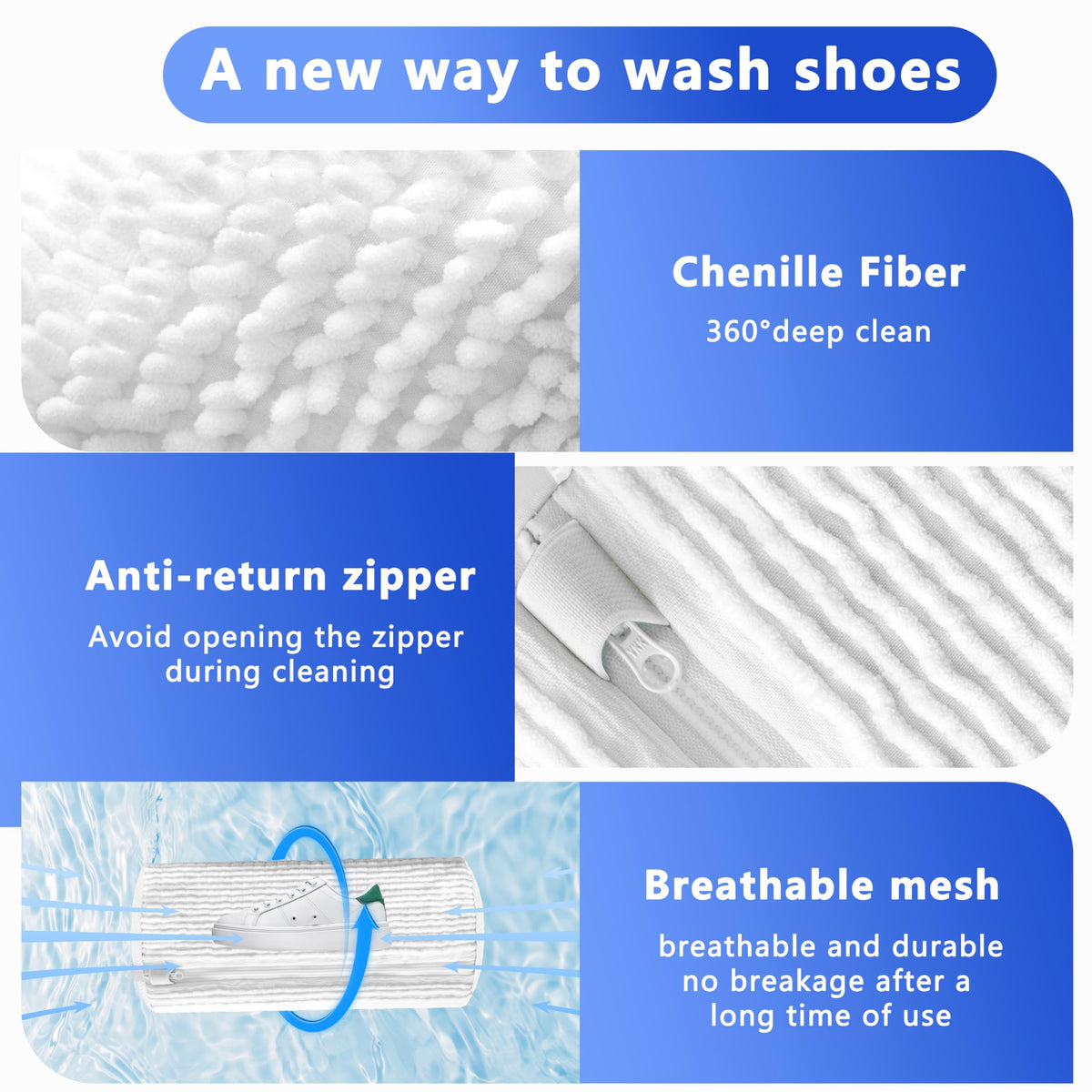 2-Pack Reusable Shoe Washing Machine Bag – White Protective Laundry Bag for All Shoes, Anti-Deformation & Deep Clean with Zipper Lock (White)