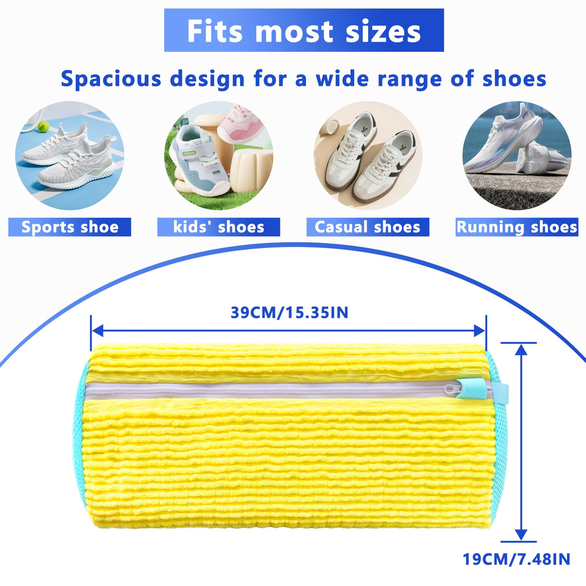 2-Pack Reusable Shoe Washing Machine Bag – White Protective Laundry Bag for All Shoes, Anti-Deformation & Deep Clean with Zipper Lock (Yellow)