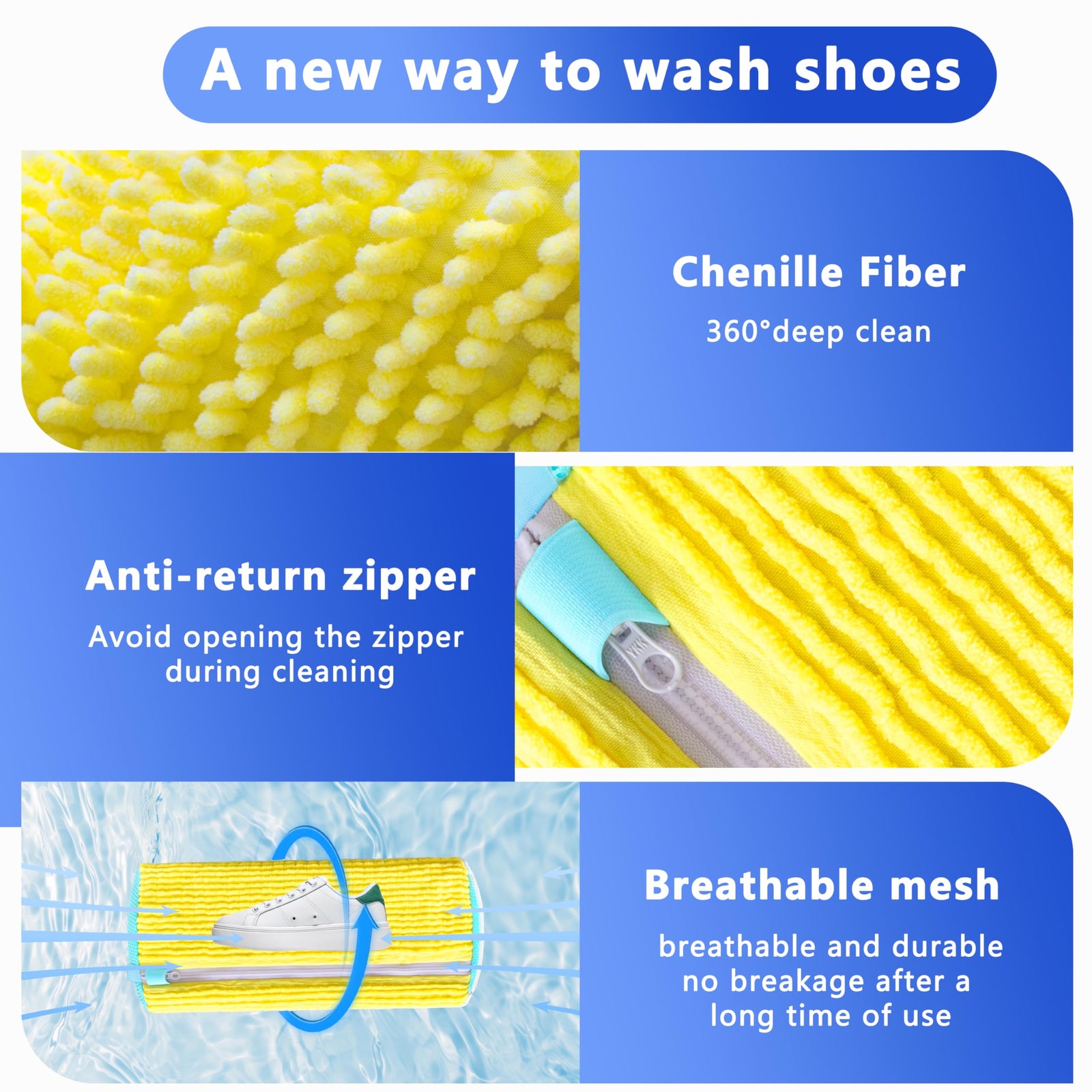 2-Pack Reusable Shoe Washing Machine Bag – White Protective Laundry Bag for All Shoes, Anti-Deformation & Deep Clean with Zipper Lock (Yellow)