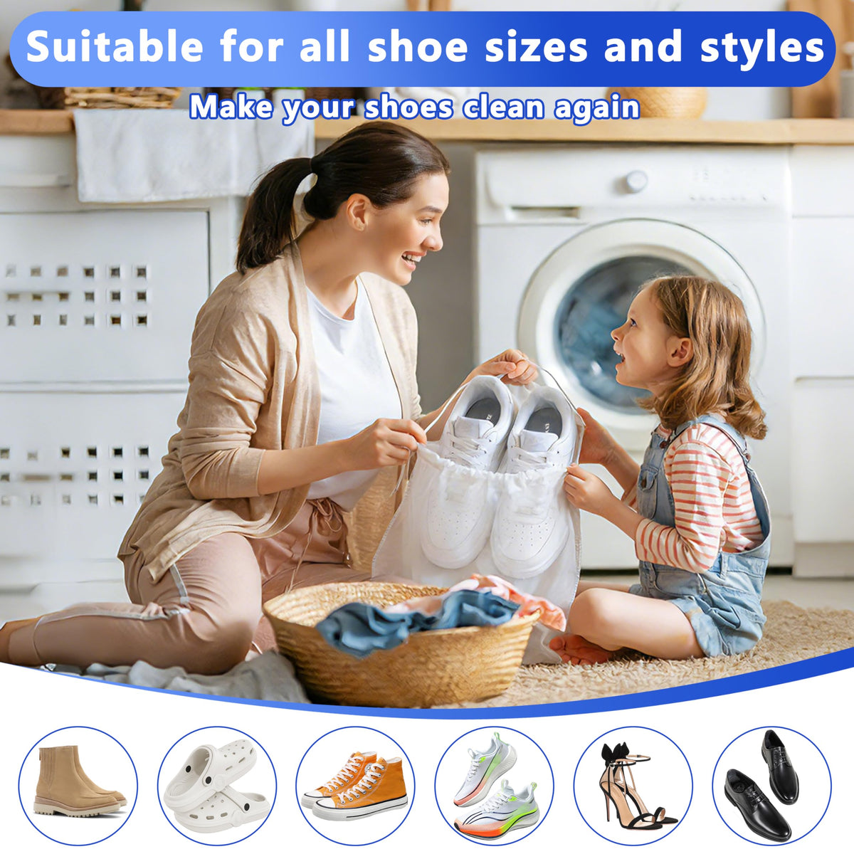 2-Pack Reusable Shoe Washing Machine Bag – White Protective Laundry Bag for All Shoes, Anti-Deformation & Deep Clean with Zipper Lock (Yellow)