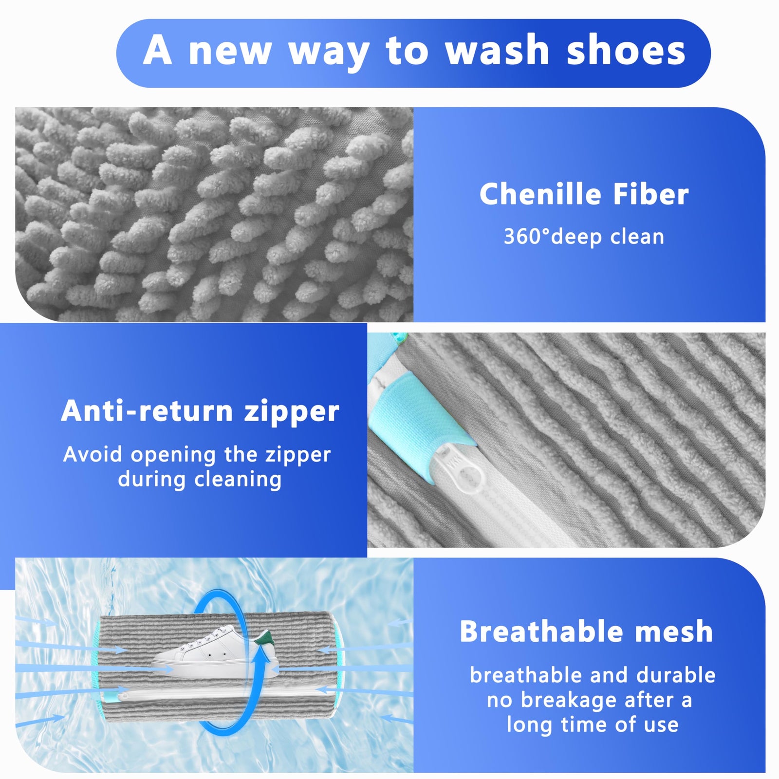 2-Pack Reusable Shoe Washing Machine Bag – White Protective Laundry Bag for All Shoes, Anti-Deformation & Deep Clean with Zipper Lock (Grey)