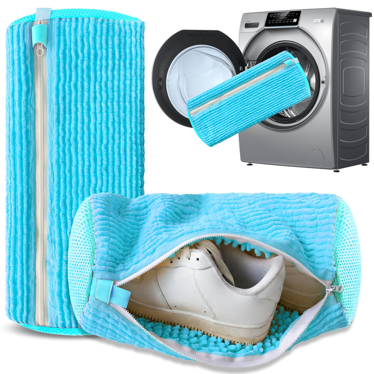 2-Pack Reusable Shoe Washing Machine Bag – White Protective Laundry Bag for All Shoes, Anti-Deformation &amp; Deep Clean with Zipper Lock (Blue)