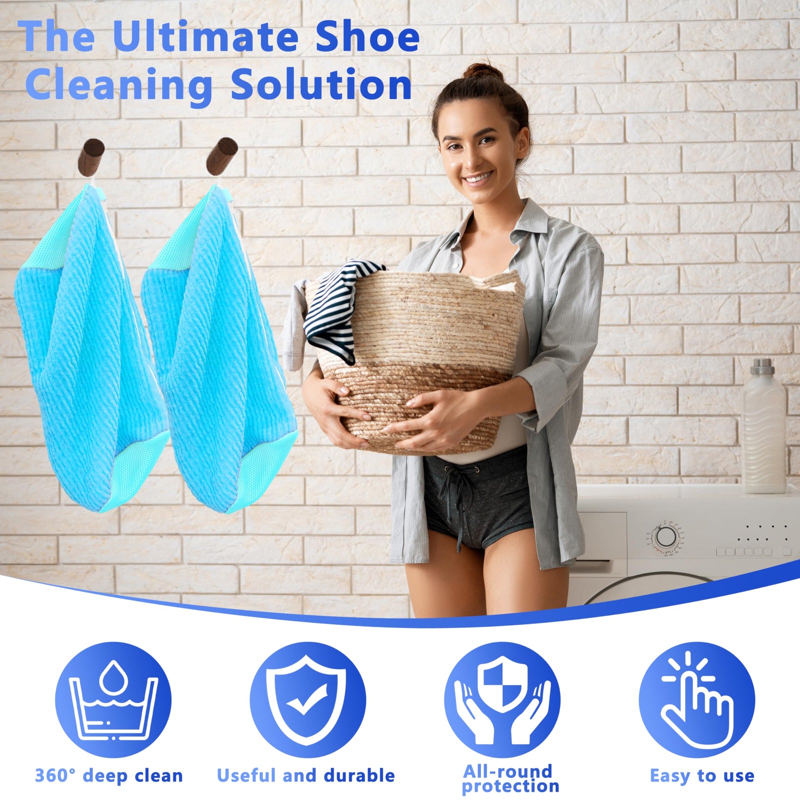 2-Pack Reusable Shoe Washing Machine Bag – White Protective Laundry Bag for All Shoes, Anti-Deformation & Deep Clean with Zipper Lock (Blue)