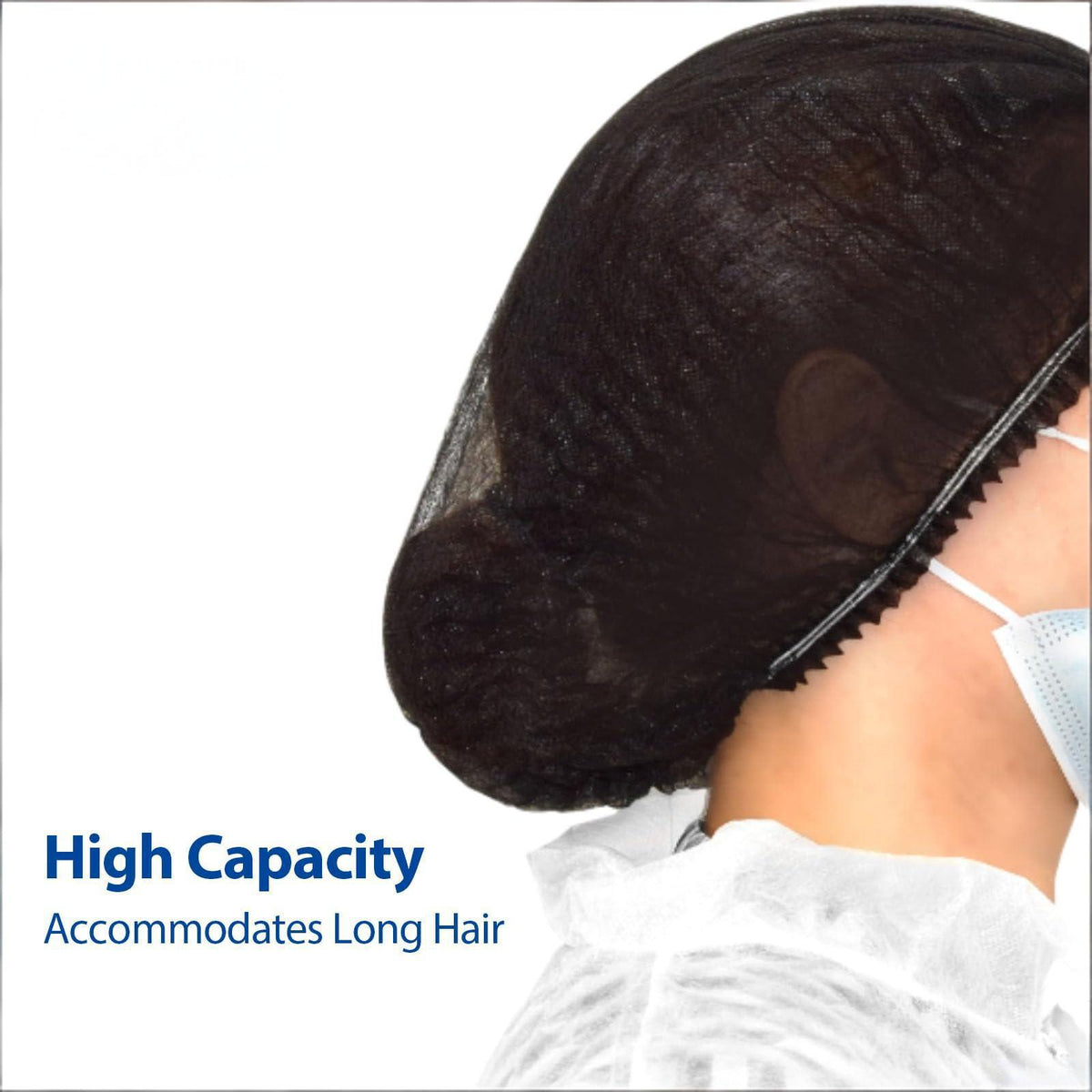 100-Pack Disposable Non-Woven Hair Net Caps – High Capacity, Elastic Band, Lint-Free &amp; Latex-Free for Kitchen, Medical, Spa Use (Black)
