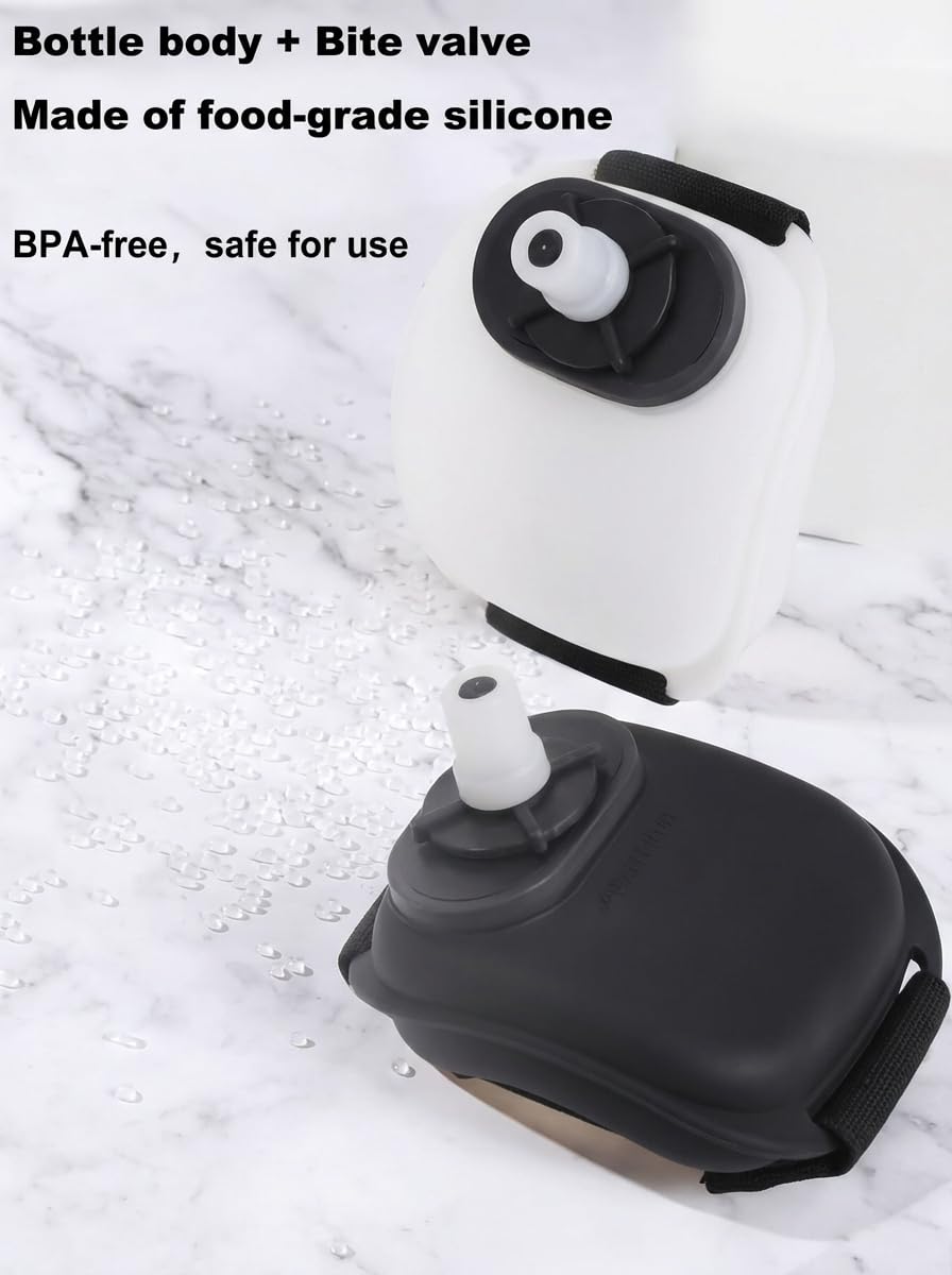 Wrist Water Bottle 7oz Hydration Flask – Hands-Free Leak-Proof Silicone Drink Container for Running, Cycling, Hiking & Fitness Training (Black)