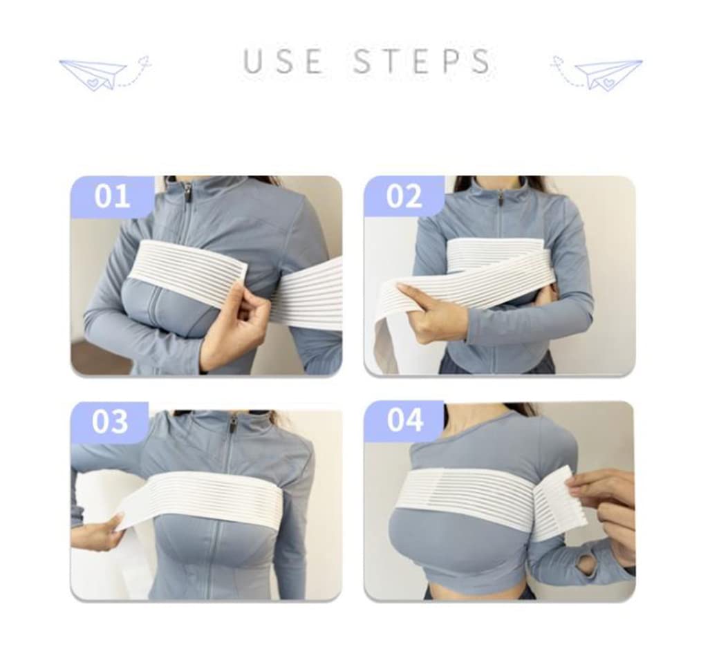 Full-Length Chest Compression Band for High-Impact Support – Breathable, Stretchy Breast Stabilizer for Running, Gym & Post-Surgery Recovery (White)