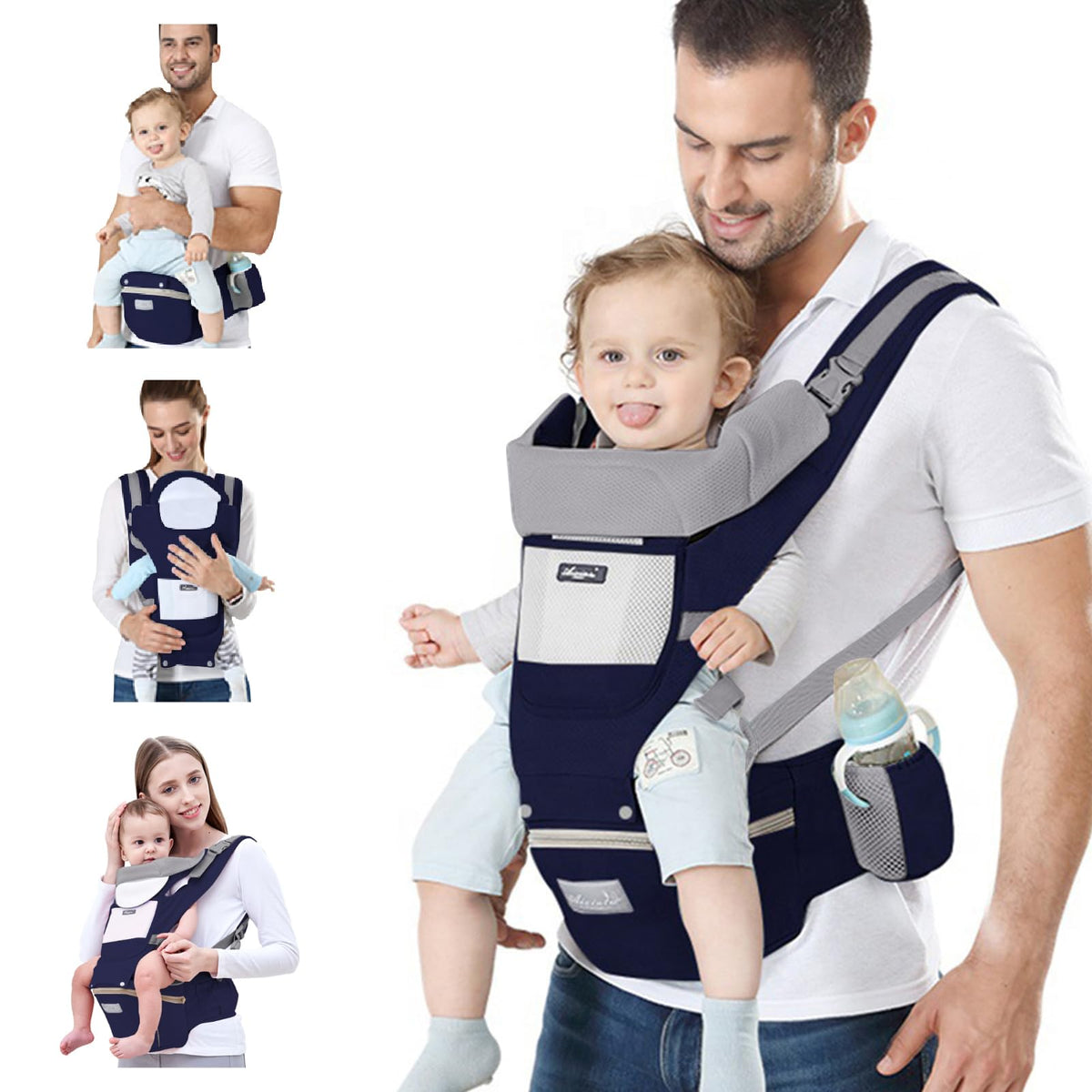 6-in-1 Adjustable Baby Carrier with Hip Seat – 11.8–15.7in Adjustable Height, Breathable Mesh &amp; Multi-Position Carry for Newborn to 36 Months (Blue)