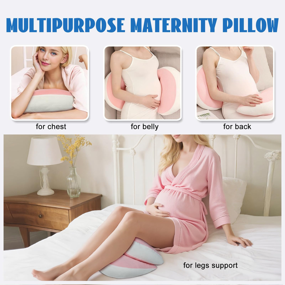 Adjustable Pregnancy Pillow with Velcro Design – Side Sleeping Support for Back, Belly, Hips & Legs, Travel-Friendly Maternity Pillow with Bonus Auxiliary Pillow(Red)