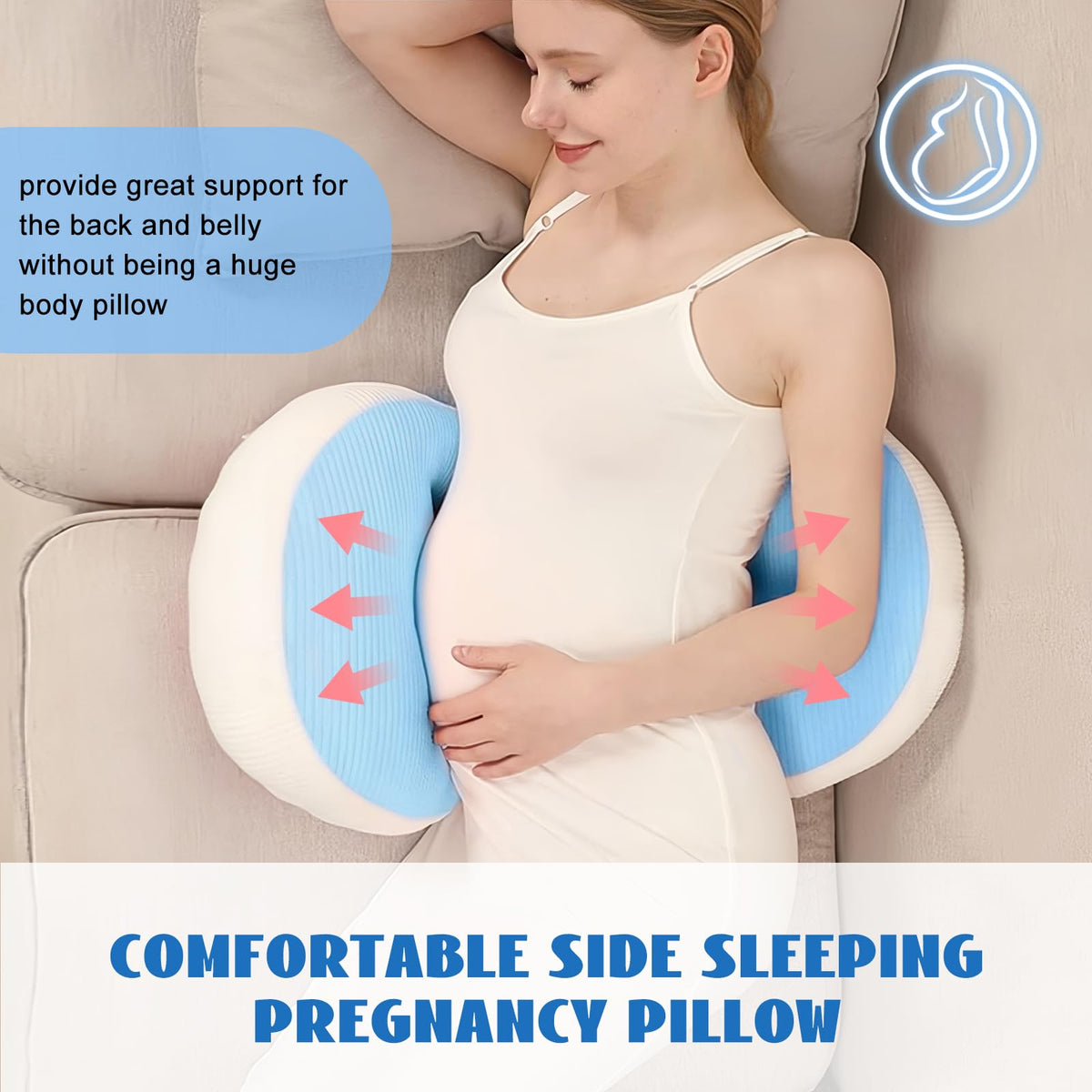 Adjustable Pregnancy Pillow with Velcro Design – Side Sleeping Support for Back, Belly, Hips & Legs, Travel-Friendly Maternity Pillow with Bonus Auxiliary Pillow(Blue)