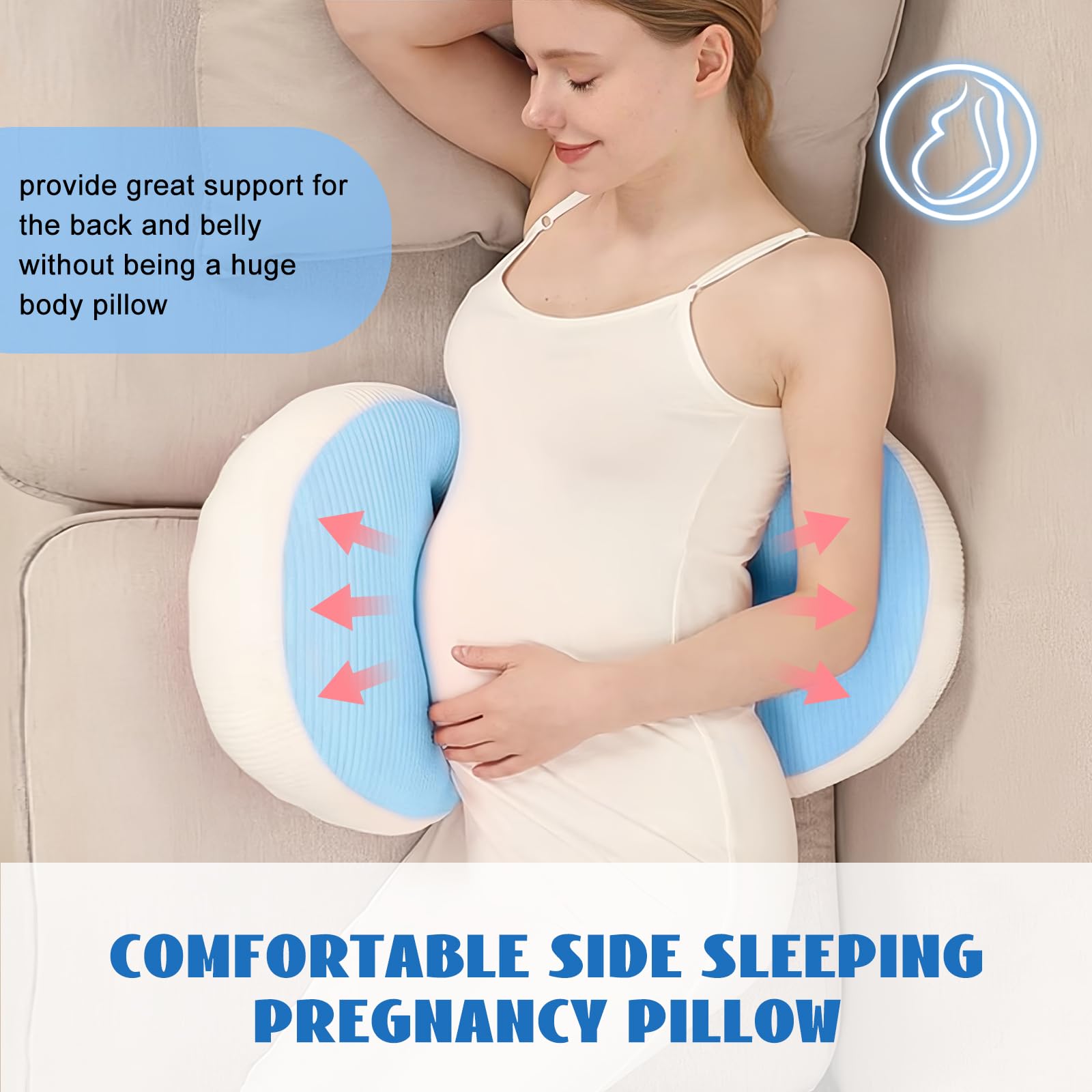Adjustable Pregnancy Pillow with Velcro Design – Side Sleeping Support for Back, Belly, Hips & Legs, Travel-Friendly Maternity Pillow with Bonus Auxiliary Pillow(Blue)