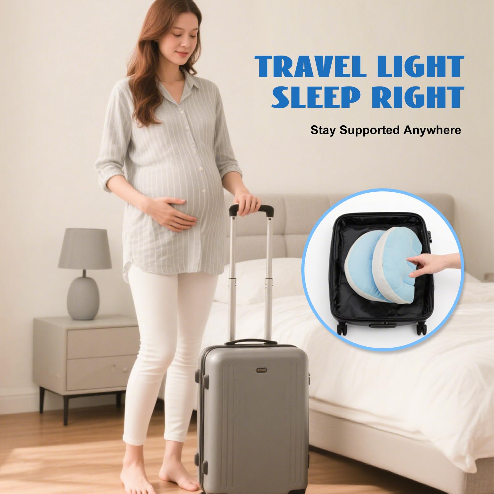 Adjustable Pregnancy Pillow with Velcro Design – Side Sleeping Support for Back, Belly, Hips & Legs, Travel-Friendly Maternity Pillow with Bonus Auxiliary Pillow(Blue)