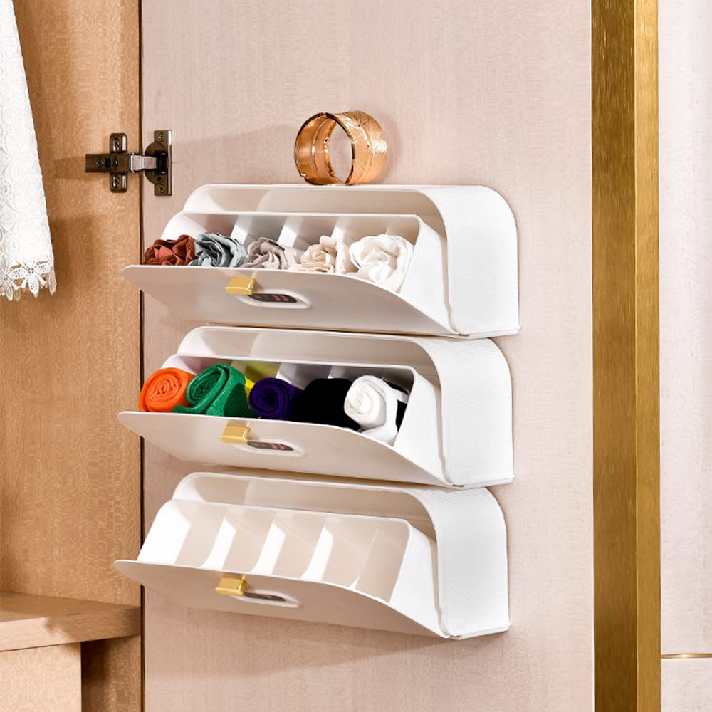 Wall-Mounted Drawer Organizer for Underwear & Socks – 1-Pack Stackable Storage Box with 5 Compartments and Adhesive Mounts (White)
