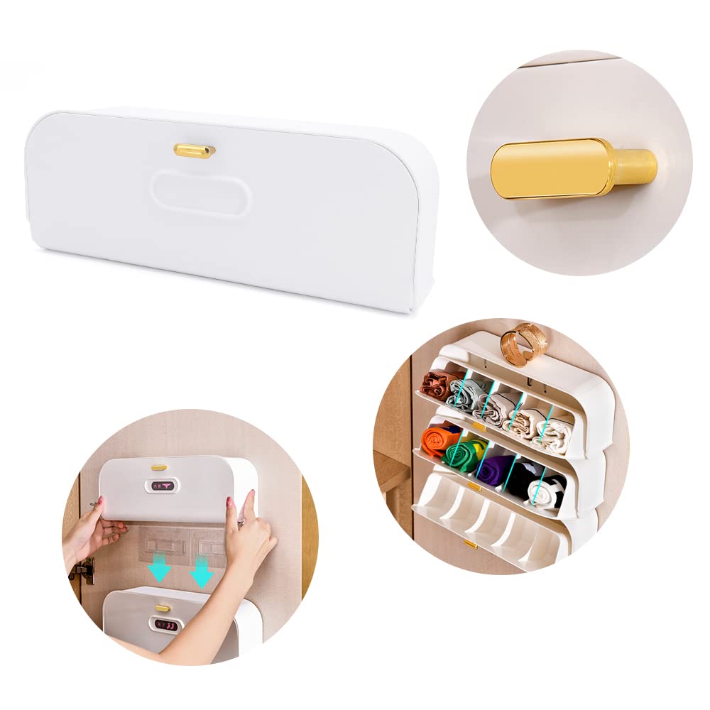 Wall-Mounted Drawer Organizer for Underwear & Socks – 1-Pack Stackable Storage Box with 5 Compartments and Adhesive Mounts (White)