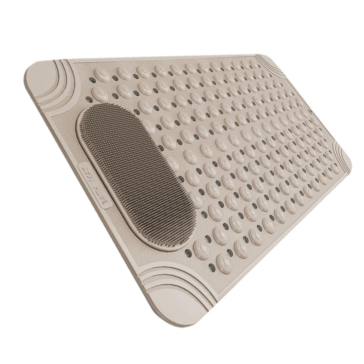 Non-Slip Bath Mat with Foot Scrubber – 120 x 80 cm, Anti-Skid Suction Cups &amp; Drain Holes, Waterproof Shower Floor Pad with Exfoliating Brush(Grey)