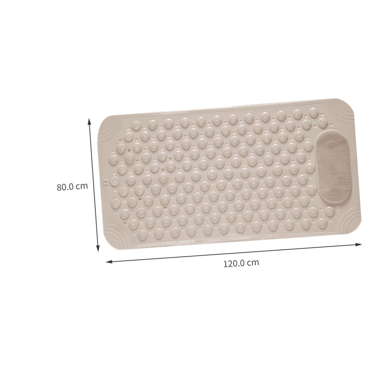 Non-Slip Bath Mat with Foot Scrubber – 120 x 80 cm, Anti-Skid Suction Cups & Drain Holes, Waterproof Shower Floor Pad with Exfoliating Brush(Grey)