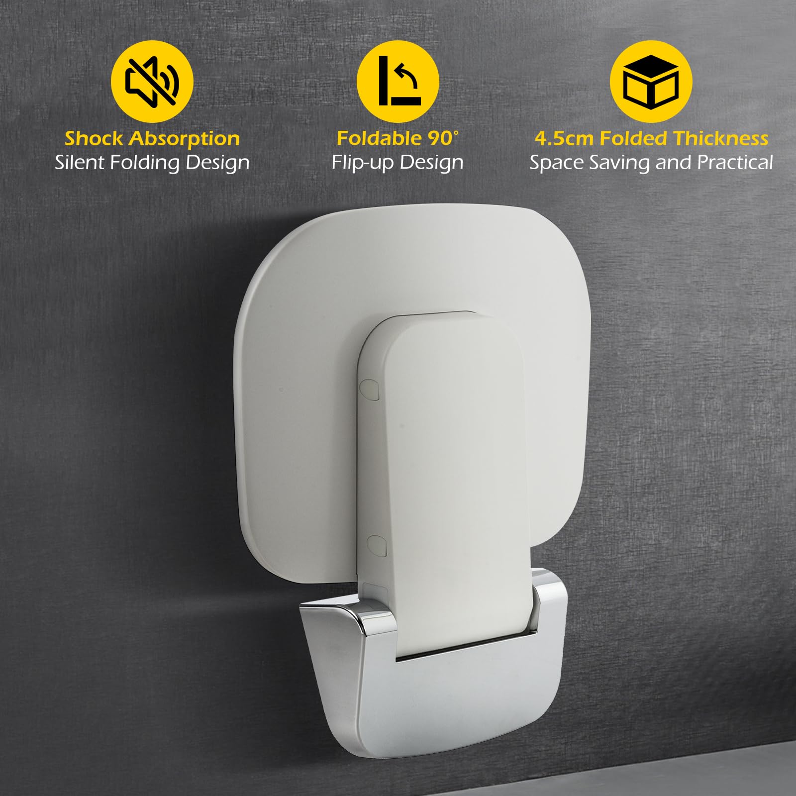 Wall Mounted Folding Shower Seat 440 lbs Load-Bearing – ABS Material Bathroom Stool with Stainless Steel Frame, Foldable 90° for Sauna, Hospital, Home Use (White)