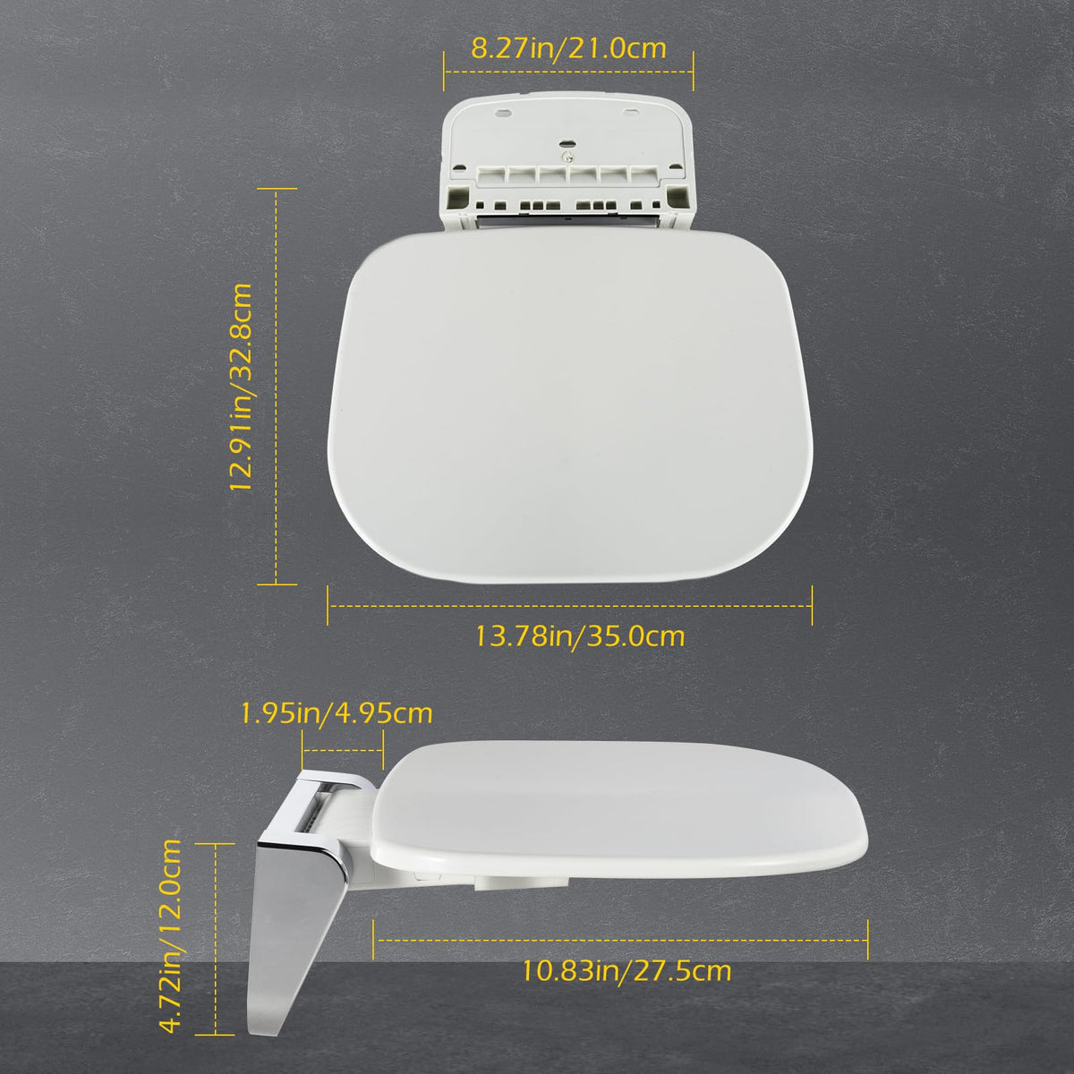Wall Mounted Folding Shower Seat 440 lbs Load-Bearing – ABS Material Bathroom Stool with Stainless Steel Frame, Foldable 90° for Sauna, Hospital, Home Use (White)
