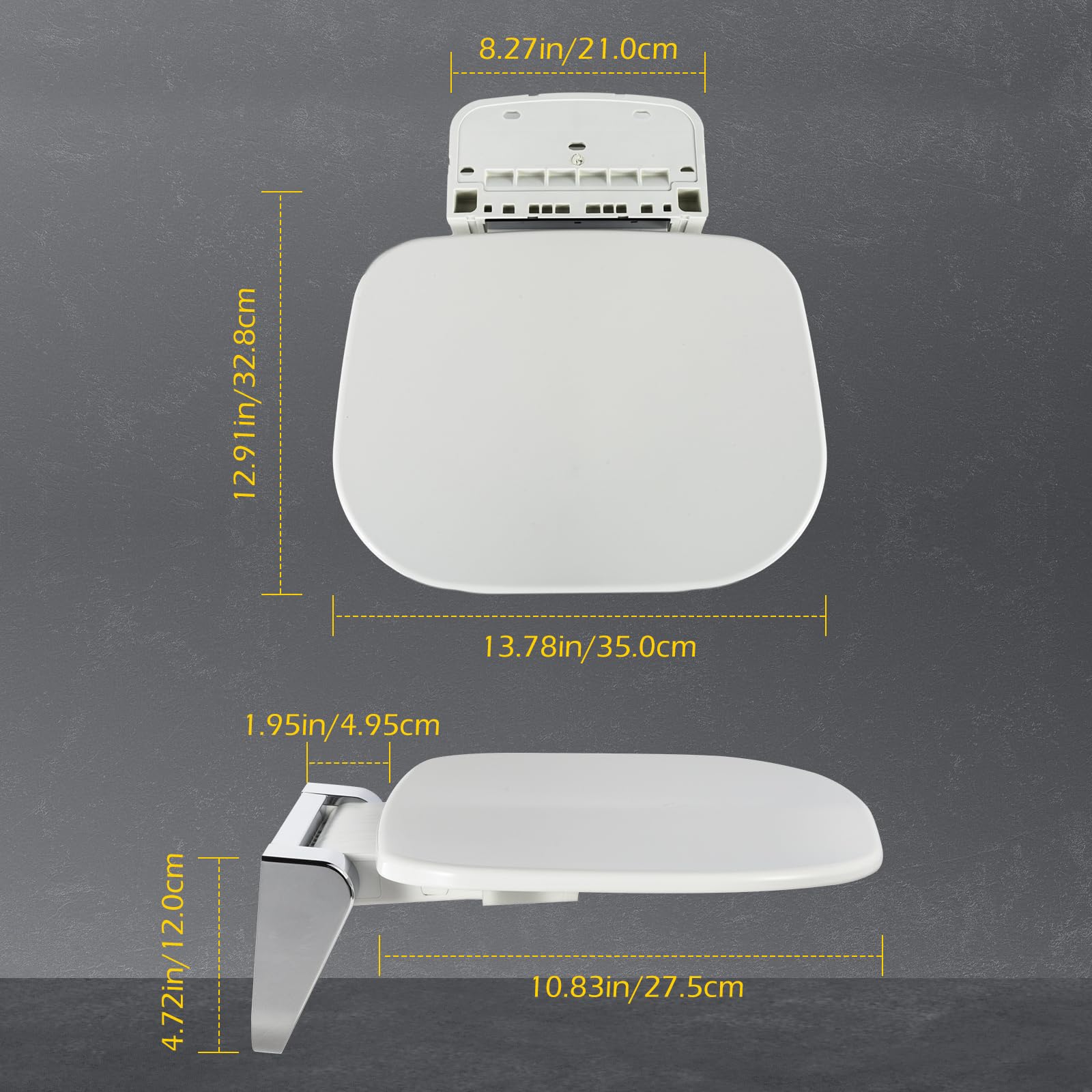 Wall Mounted Folding Shower Seat 440 lbs Load-Bearing – ABS Material Bathroom Stool with Stainless Steel Frame, Foldable 90° for Sauna, Hospital, Home Use (White)