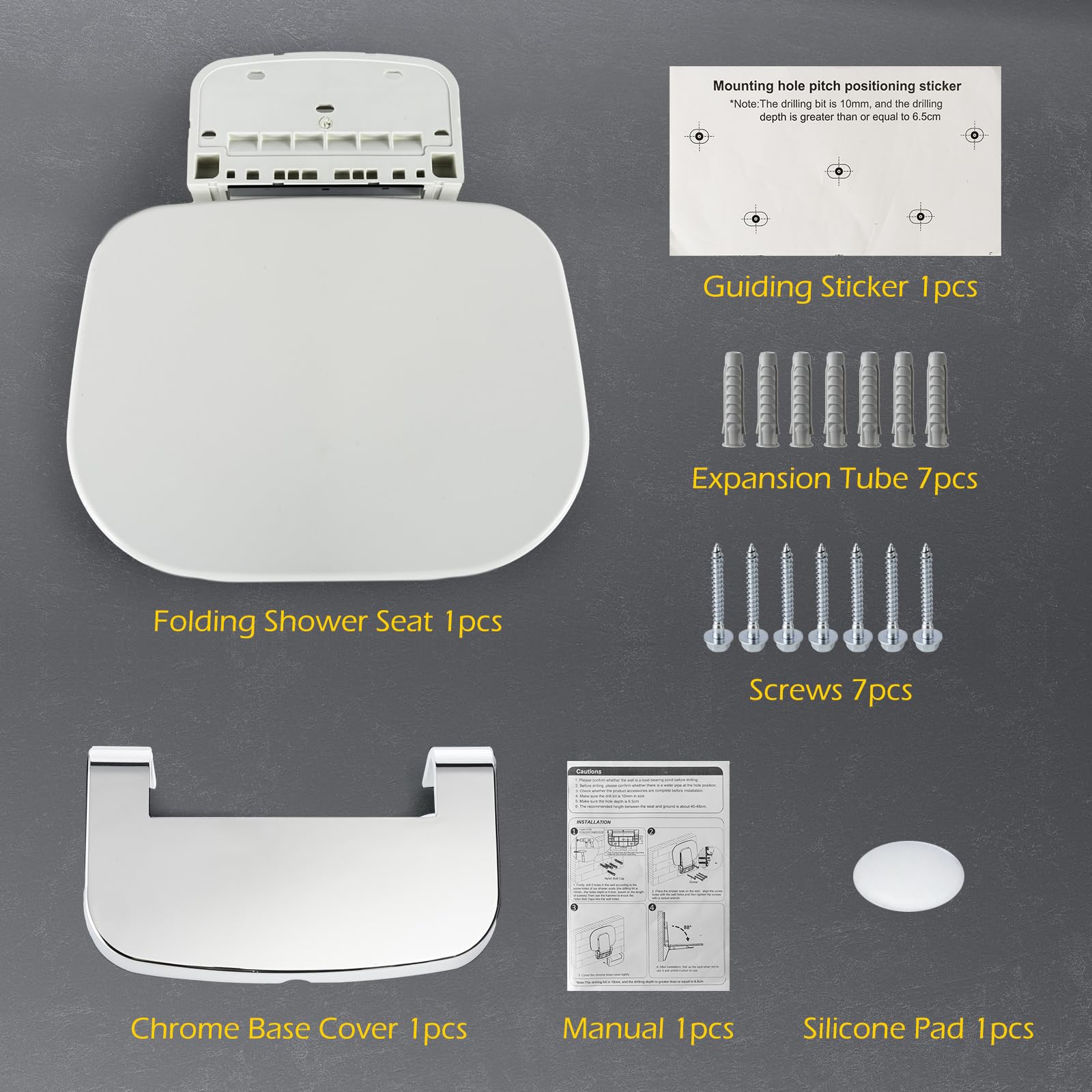 Wall Mounted Folding Shower Seat 440 lbs Load-Bearing – ABS Material Bathroom Stool with Stainless Steel Frame, Foldable 90° for Sauna, Hospital, Home Use (White)