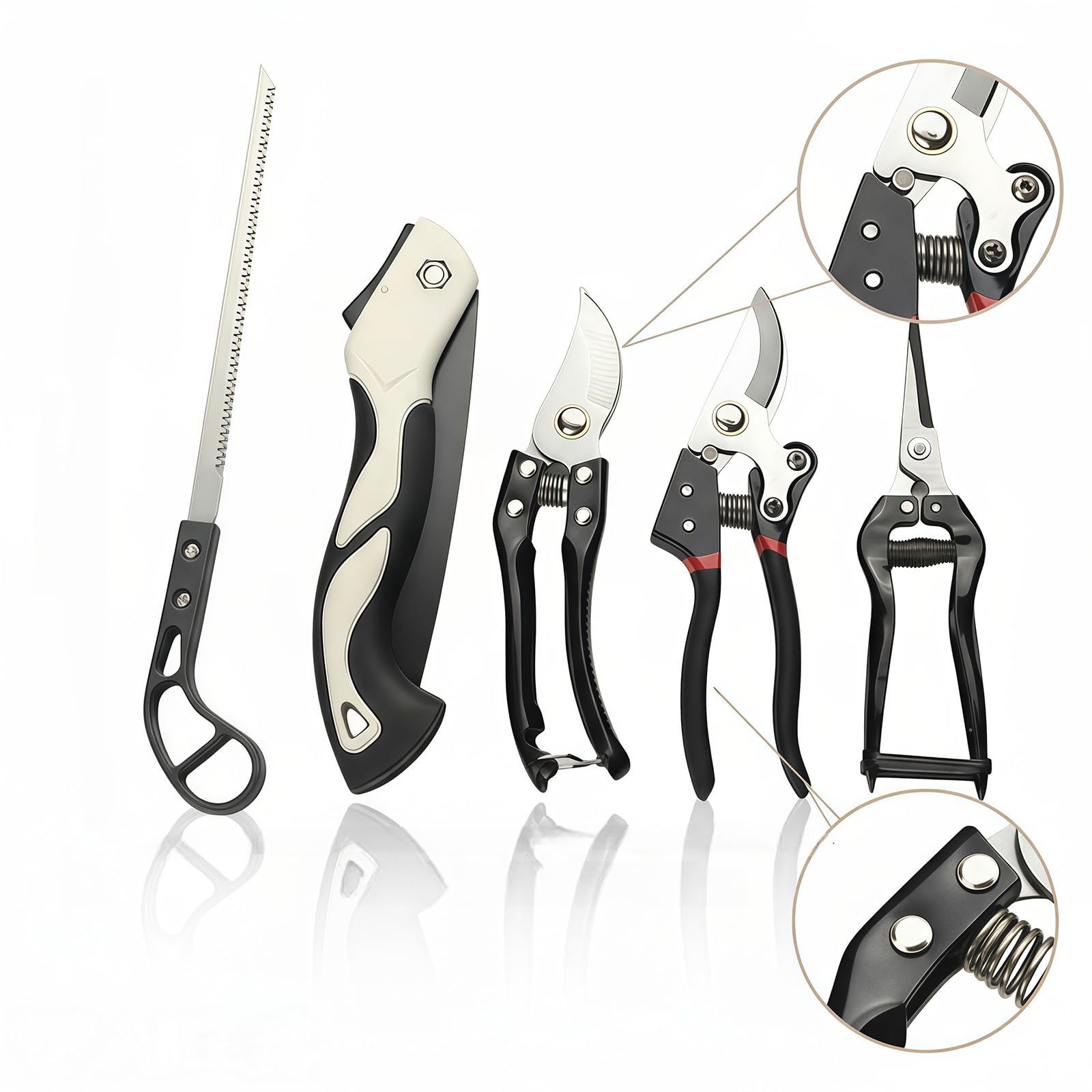 Heavy-Duty 5-Piece Gardening Tool Set – 3 Pruning Shears & 2 Folding Saws, Stainless Steel Blades, Ergonomic Handles, Compact Storage – Ideal for Trees, Shrubs, Camping, and Gift-Giving