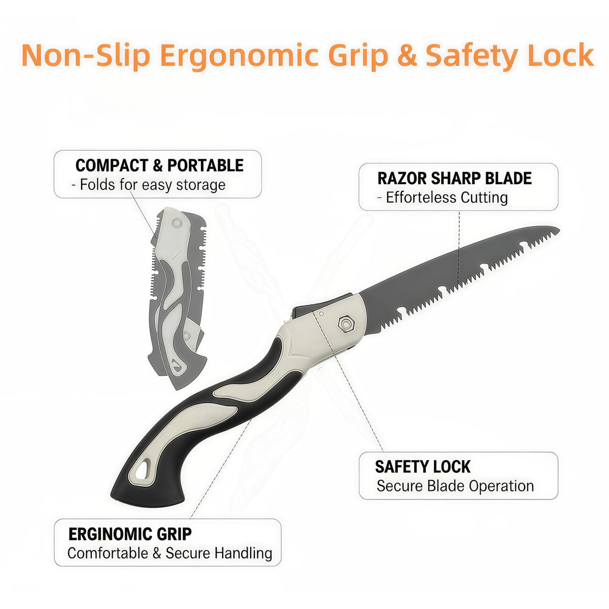 Heavy-Duty 5-Piece Gardening Tool Set – 3 Pruning Shears & 2 Folding Saws, Stainless Steel Blades, Ergonomic Handles, Compact Storage – Ideal for Trees, Shrubs, Camping, and Gift-Giving