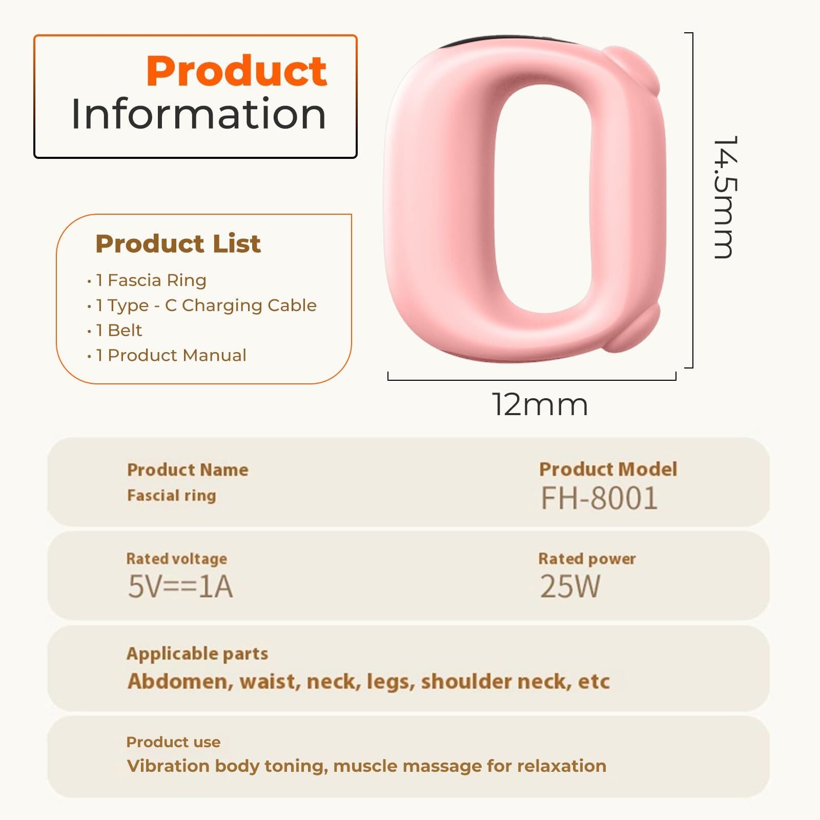 Portable Heated Fascia Ring Massager with 5-Speed Vibration & USB-C Charging – Deep Tissue Muscle Relief for Neck, Back, and Shoulders (Pink) | Other Colors Available In-Store