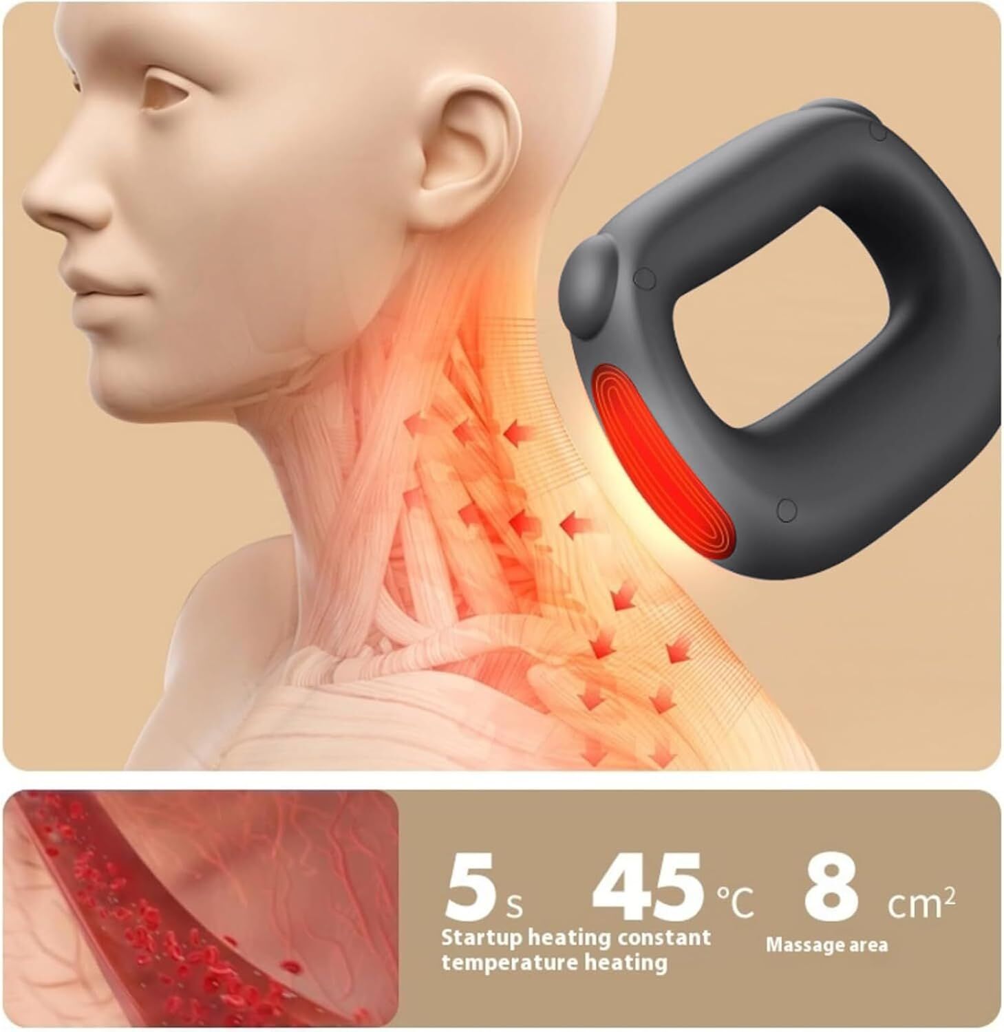 Portable Heated Fascia Ring Massager with 5-Speed Vibration & USB-C Charging – Deep Tissue Muscle Relief for Neck, Back, and Shoulders (Black) | Other Colors Available In-Store